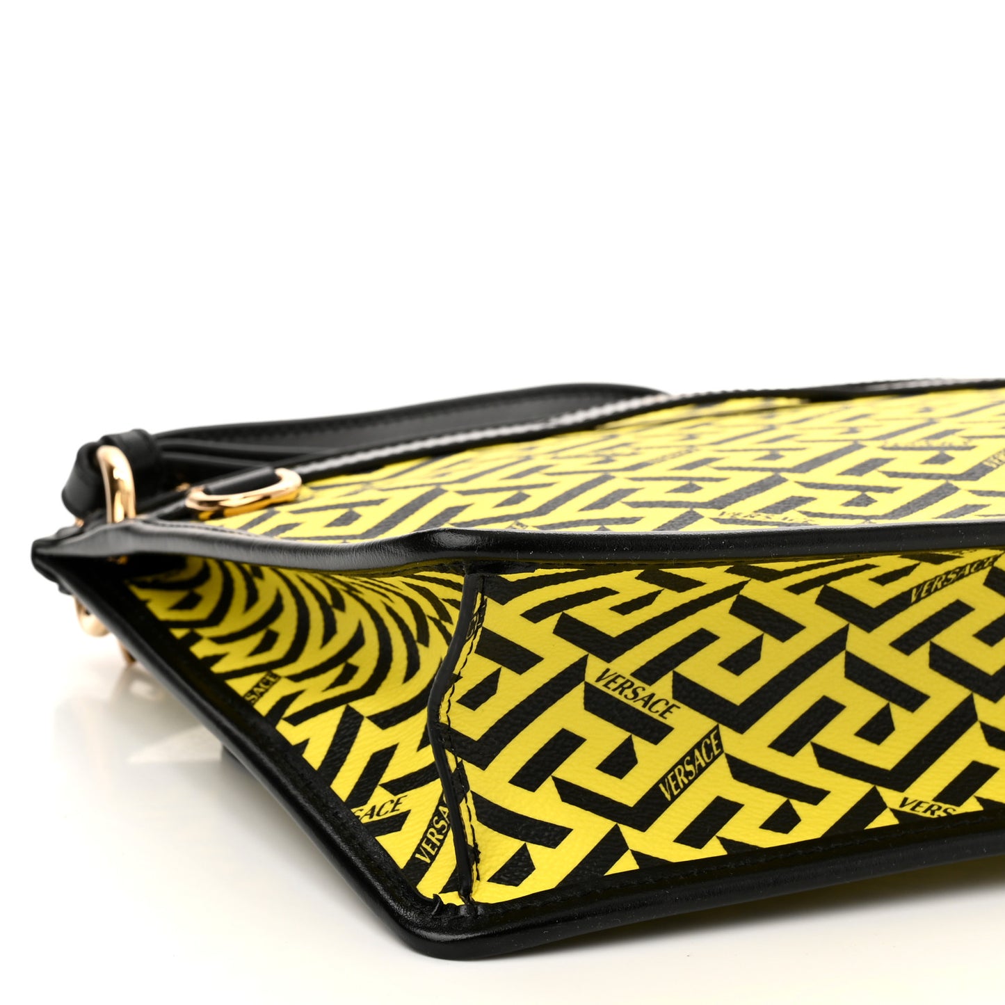 Coated Canvas Large La Greca Signature Pouch Yellow Black