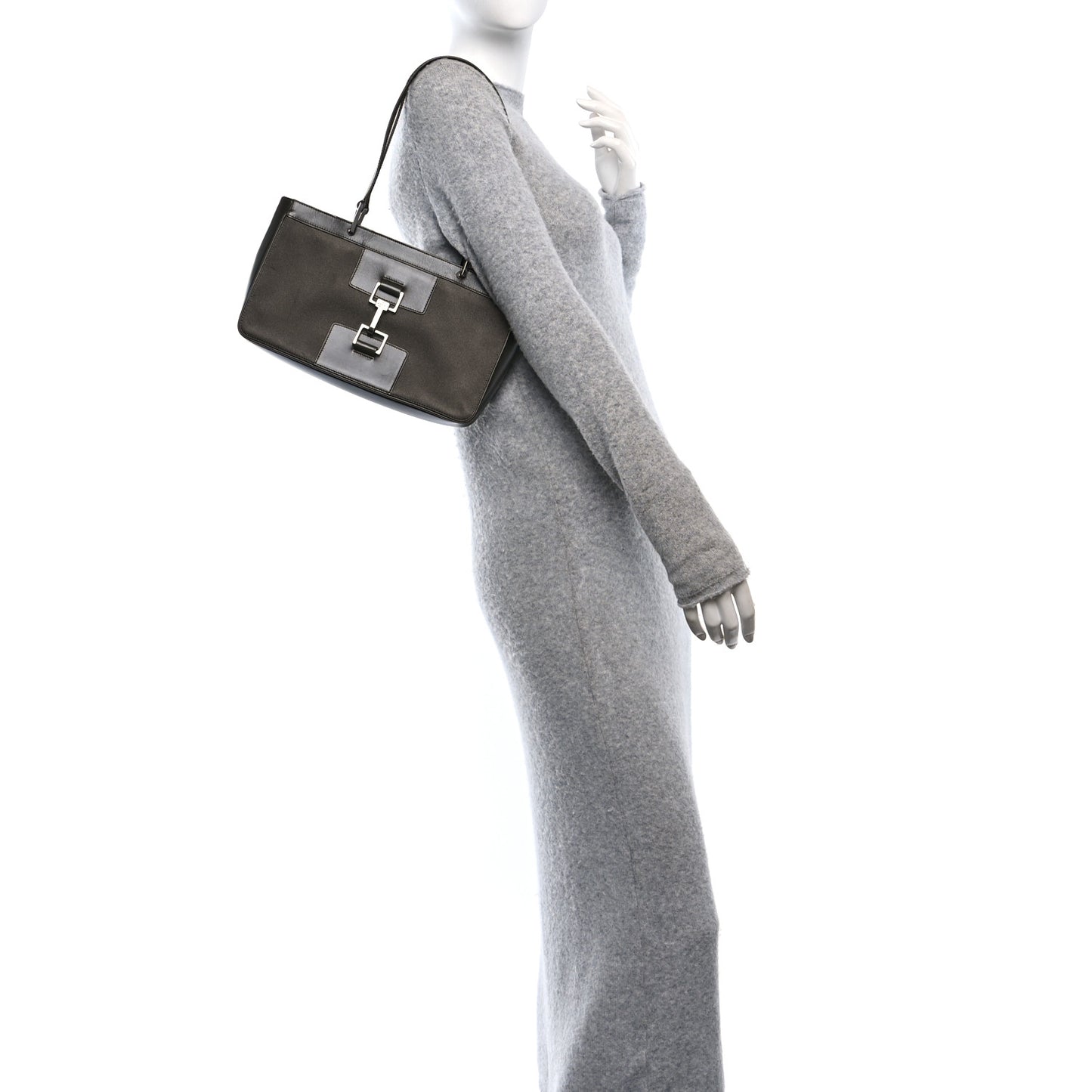 Satin Calsfkin Bardot Shoulder Bag Grey