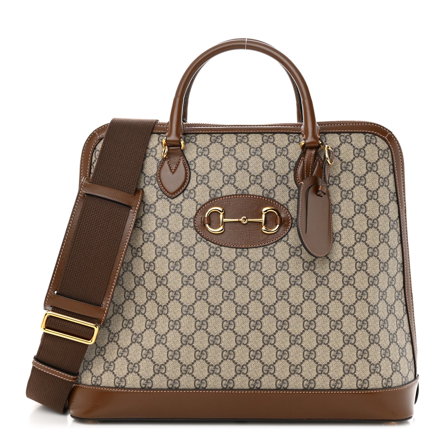GG Supreme Monogram Azalea Calfskin Horsebit 1955 Duffle Bag Beige Ebony Brown Sugar