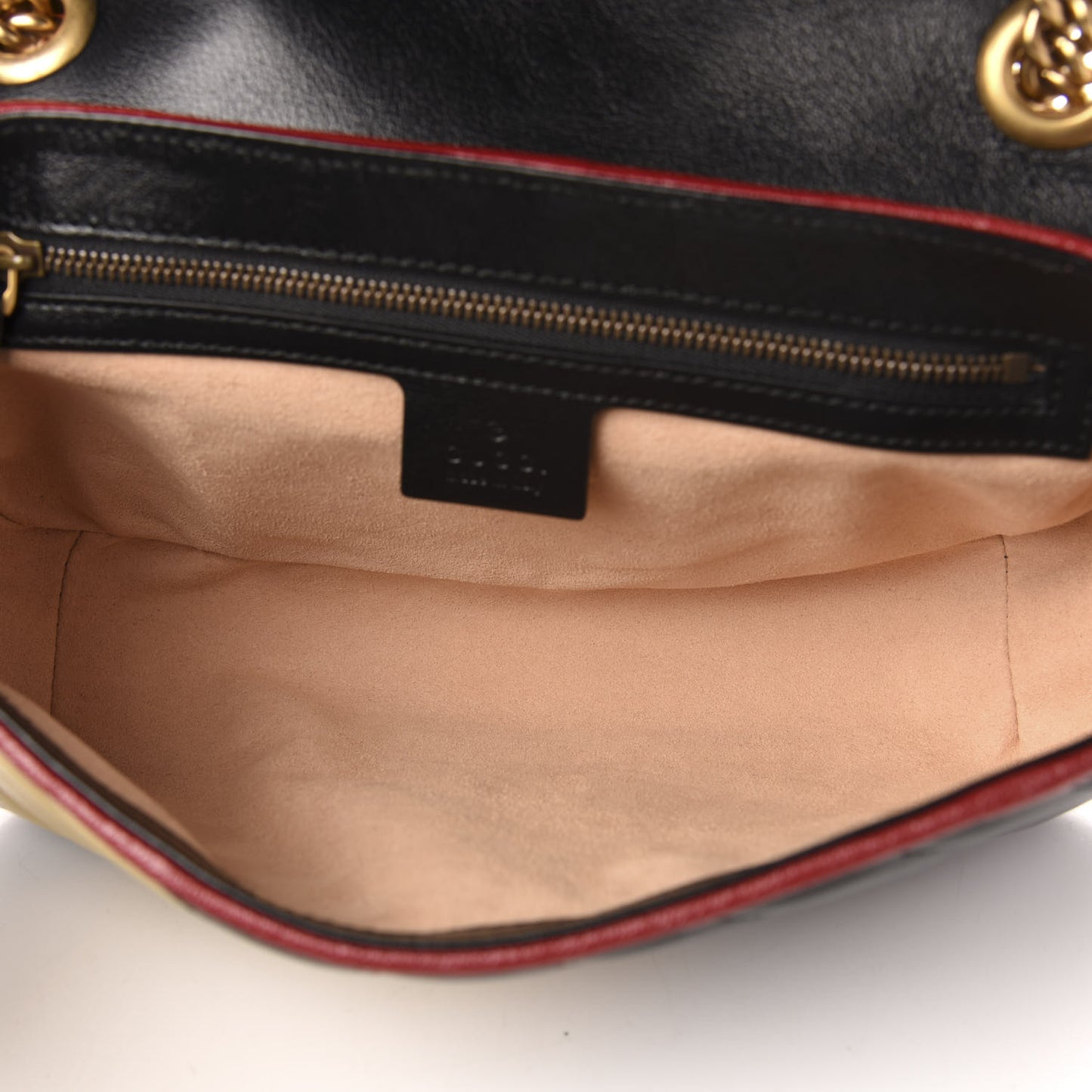 Vintage Effect Calfskin Matelasse Diagonal Striped Small Torchon GG Marmont Shoulder Bag Black Beige