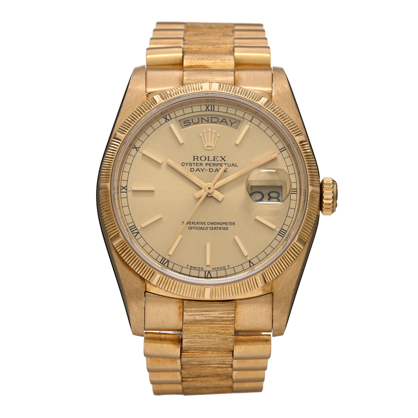 18K Yellow Gold 36mm Oyster Perpetual Day-Date Double Quick President Watch Champagne 18248