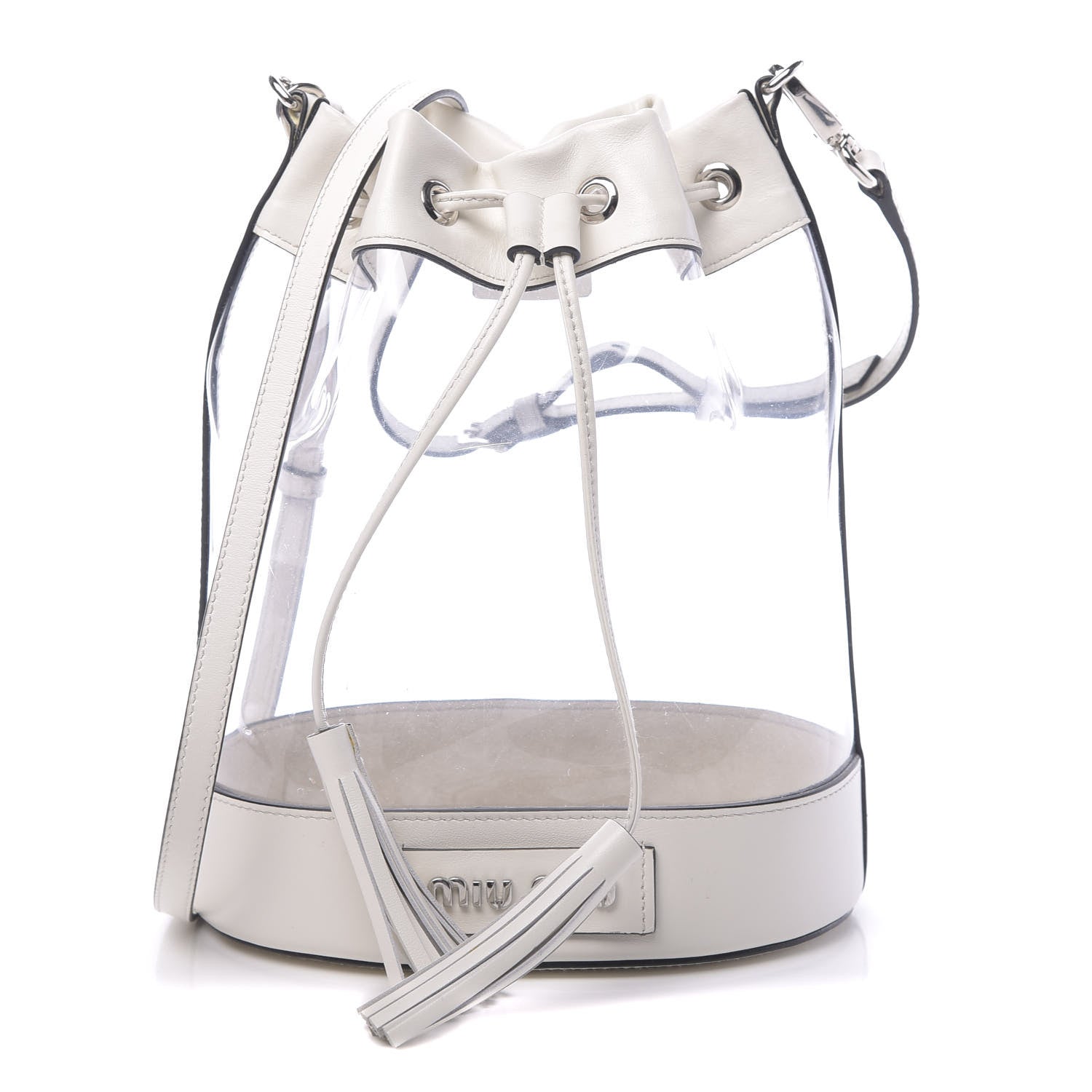 Miu Miu Transparent Drawstring Bucket Bag White 670467 – FASHIONPHILE