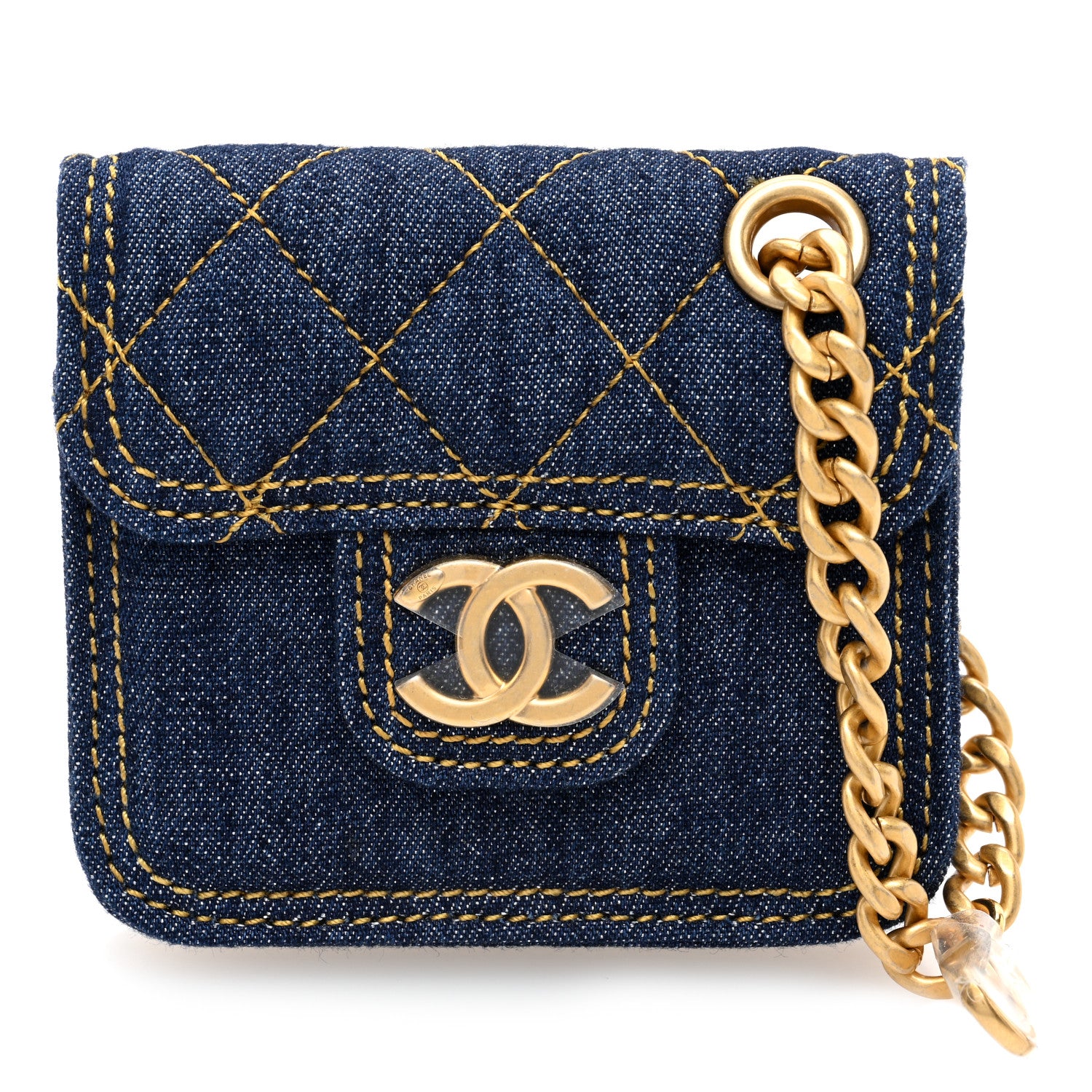 Chanel Denim Quilted Double You Flap Bag Charm Blue 1573486
