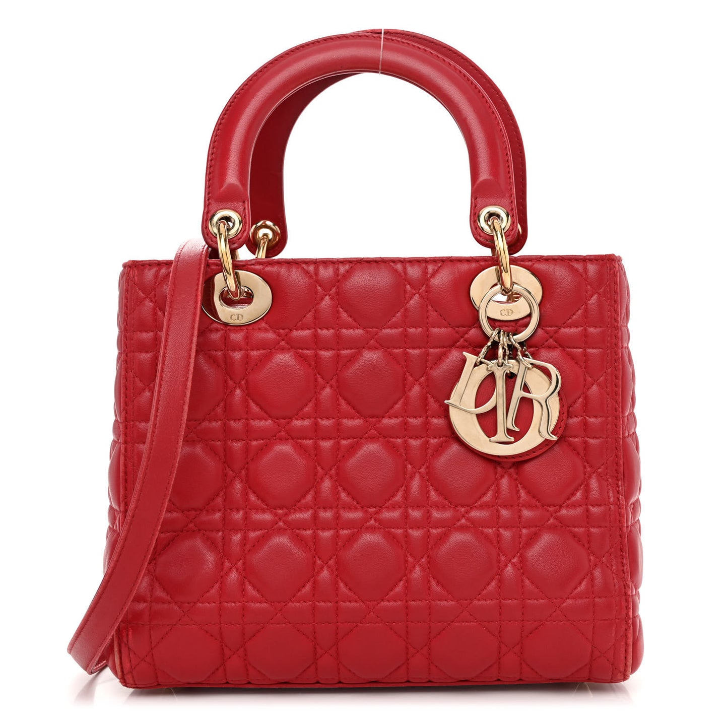 Lambskin Cannage Medium Lady Dior Red