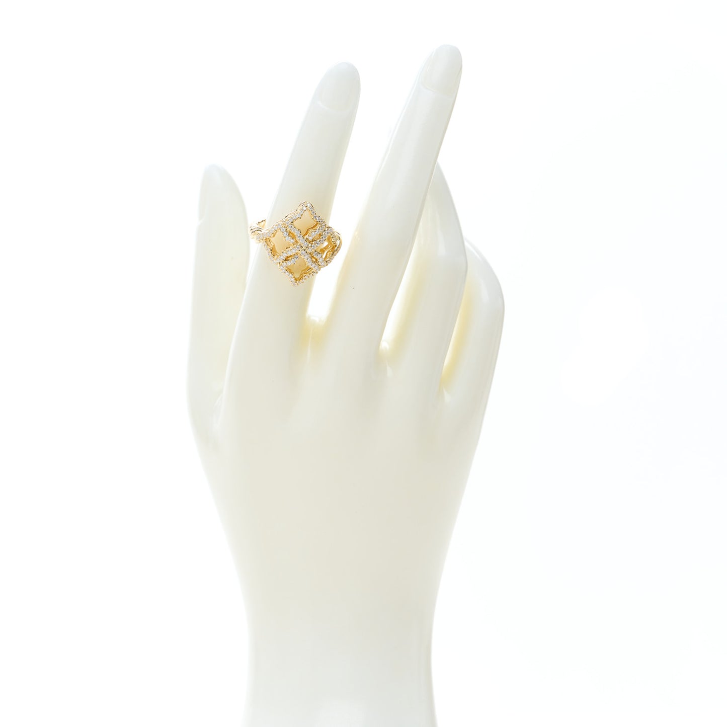 18K Yellow Gold Diamond 20mm Quatrefoil Cable Ring 52 6
