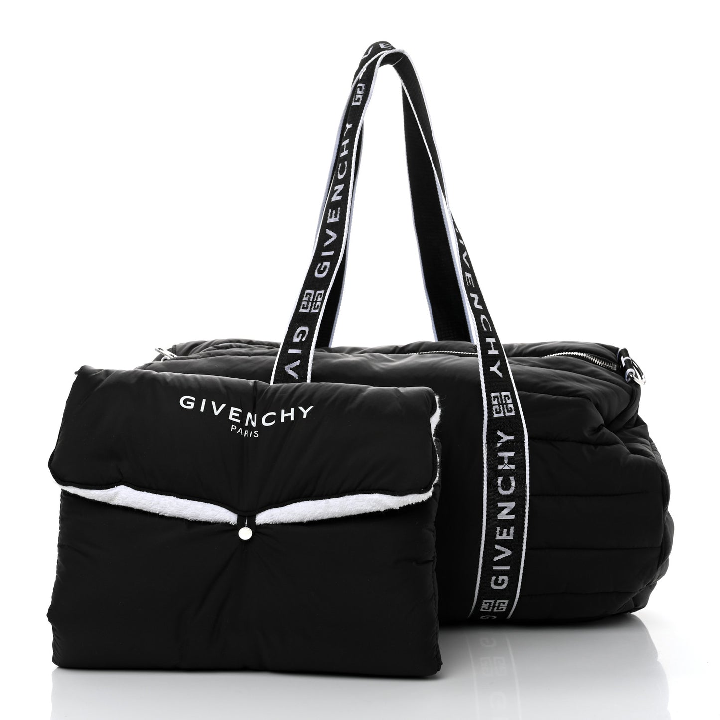 Padded Nylon Logo Diaper Bag Black