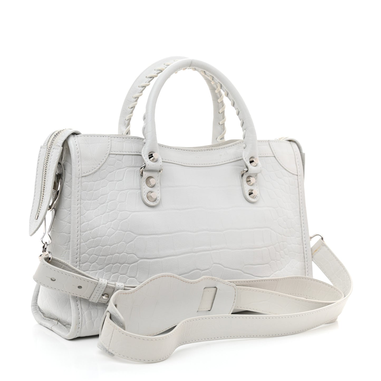 Matte Supple Lambskin Crocodile Embossed Classic Silver Hardware S City White