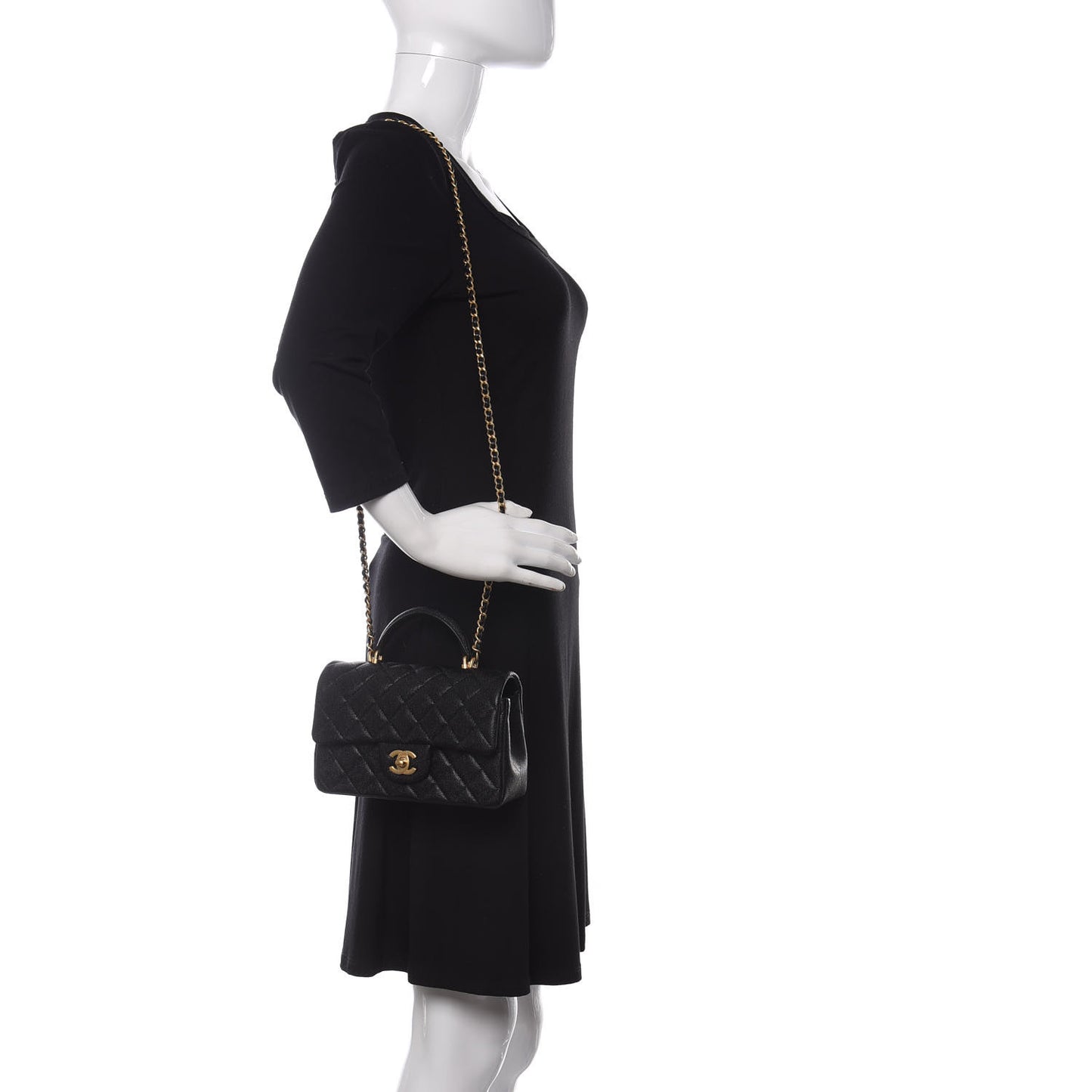Caviar Quilted Mini Top Handle Rectangular Flap Black