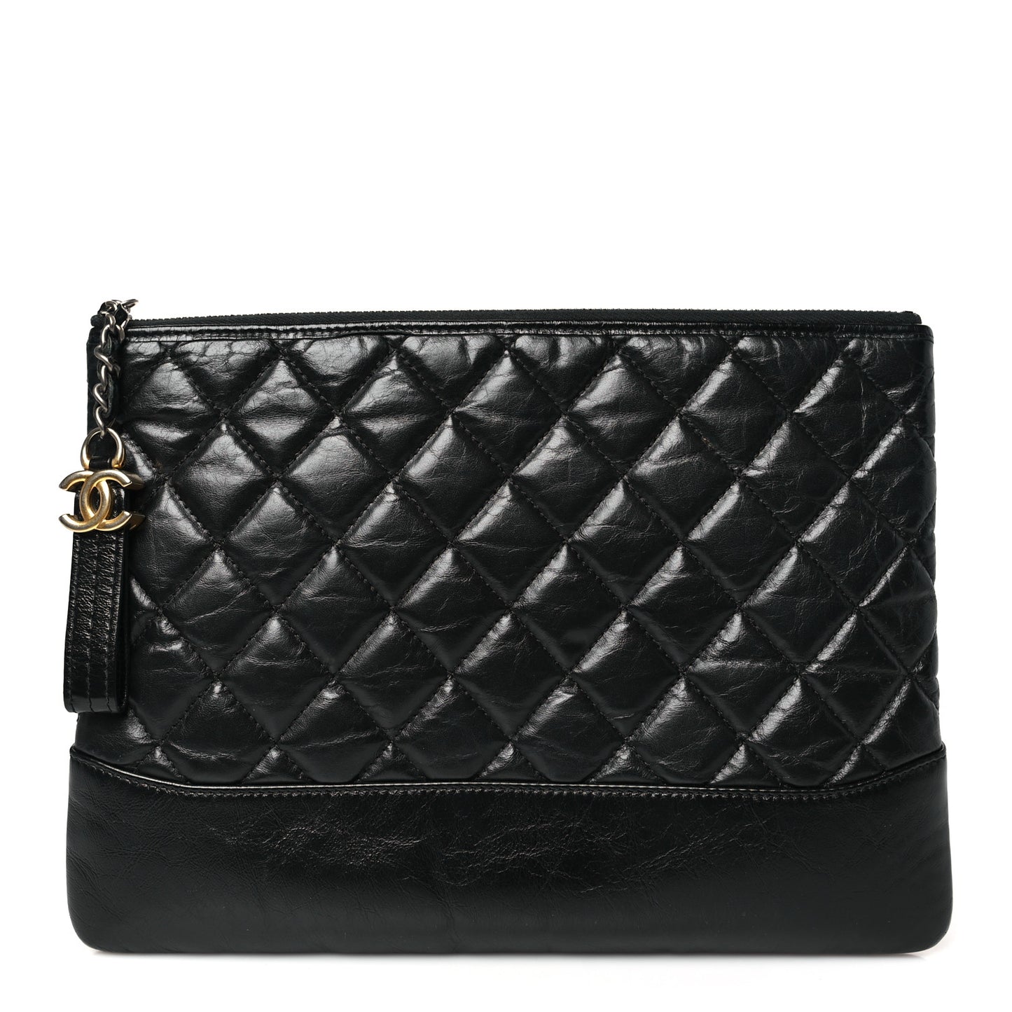 Aged Calfskin Quilted Medium Gabrielle Cosmetic Case Black