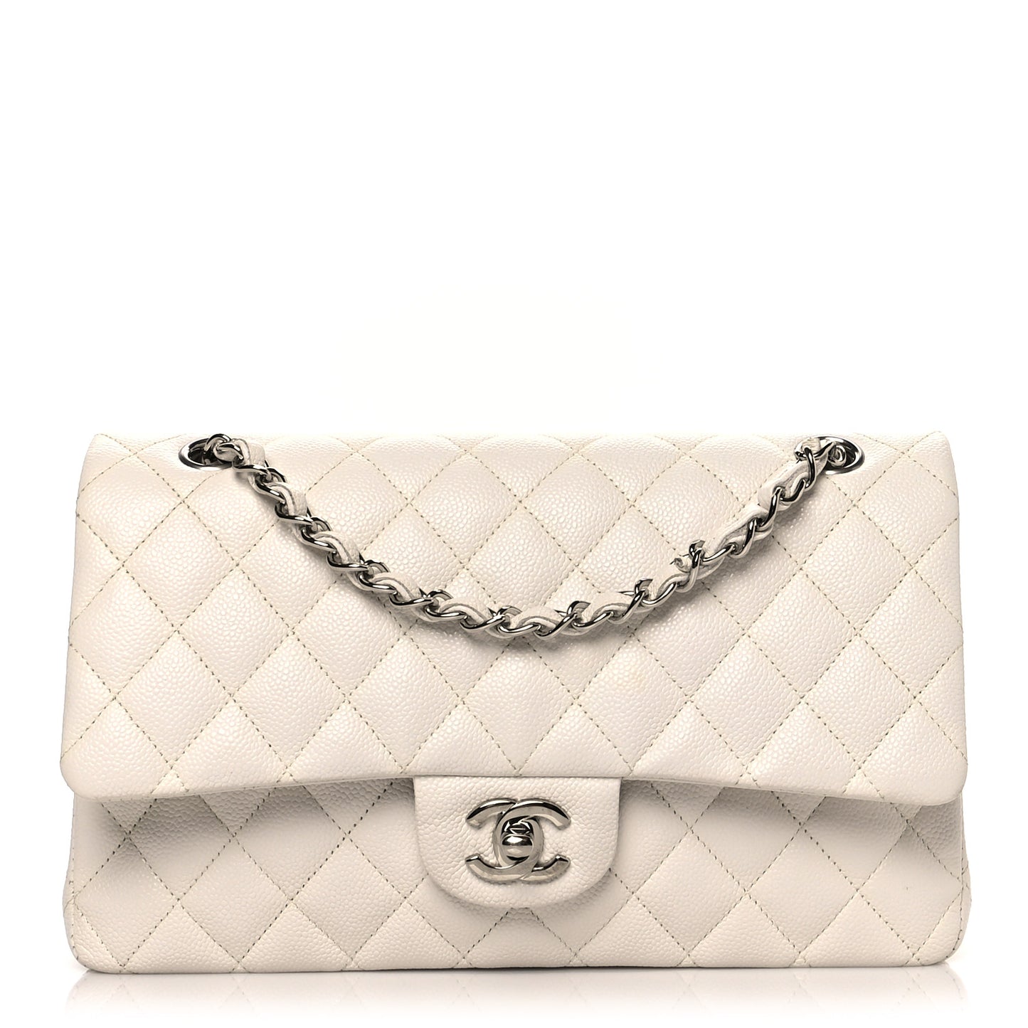 Caviar Quilted Medium Double Flap White