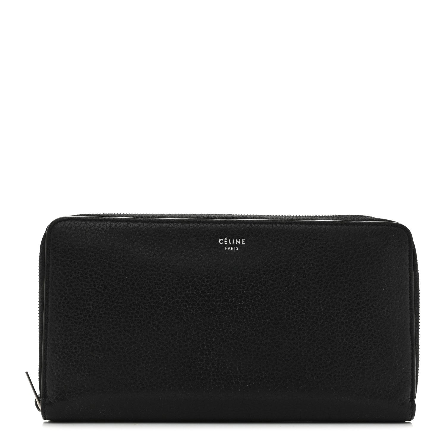CELINE ブラック レザー ケース Celine Calfskin Large Zip Around Multifunction Wallet Black Citron