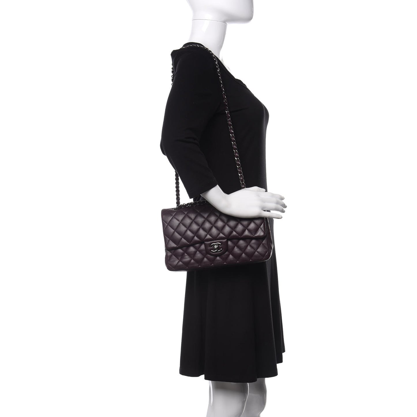 Lambskin Quilted Medium Double Flap Dark Purple