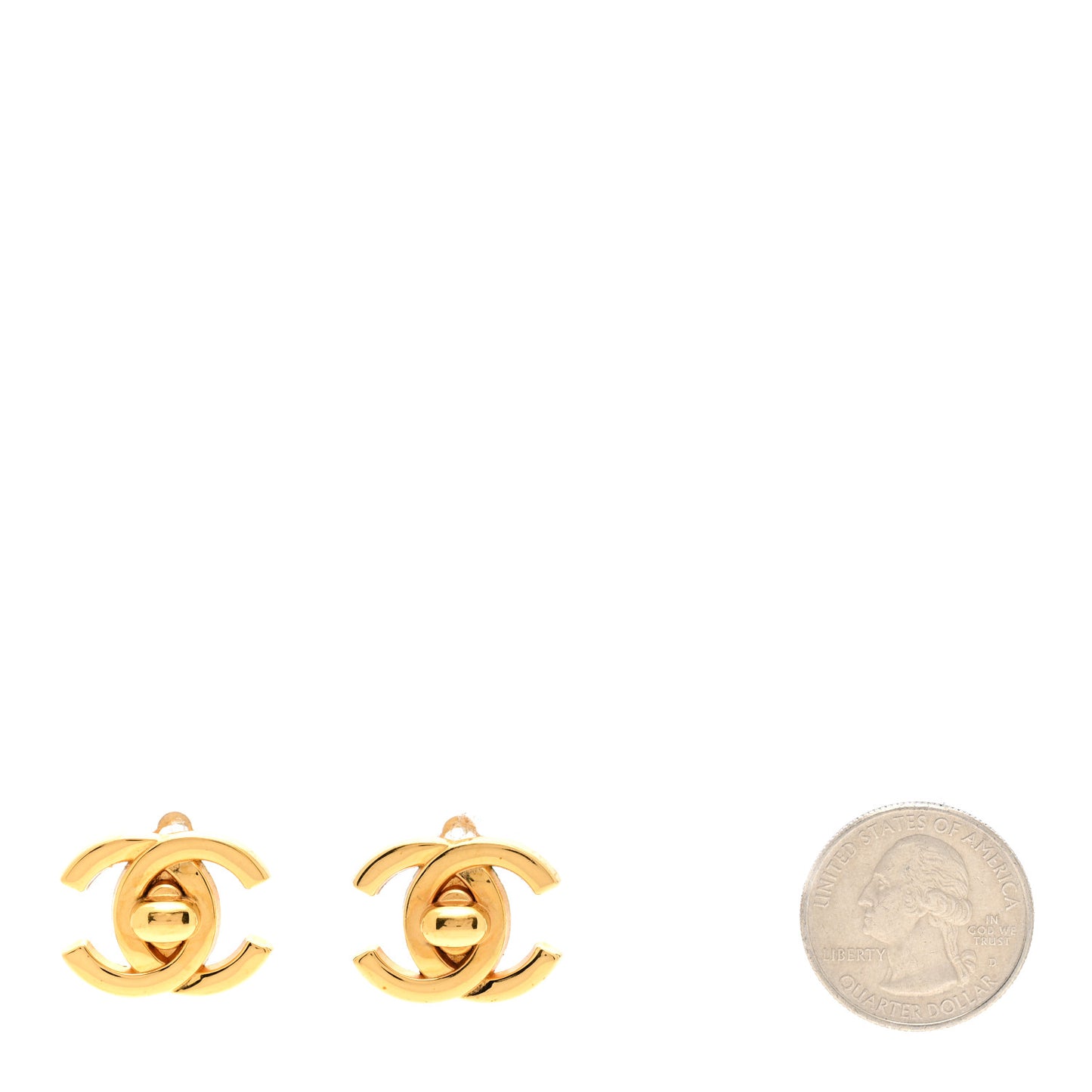 Metal CC Turnlock Clip On Earrings Gold