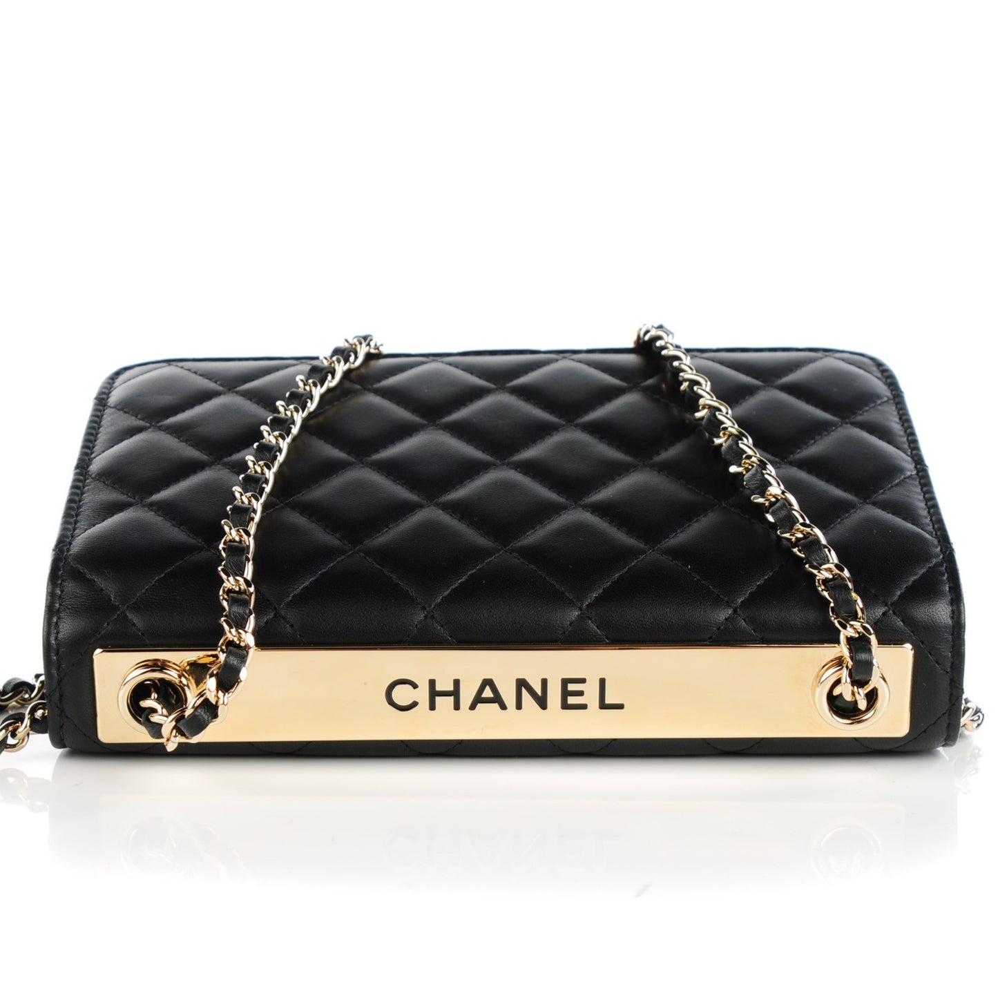 Lambskin Quilted Trendy CC Wallet On Chain WOC Black
