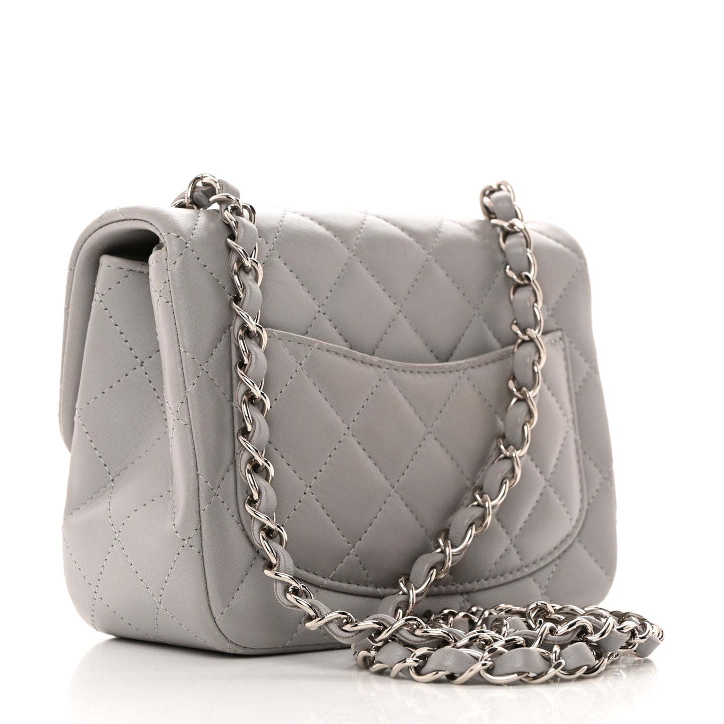 Lambskin Quilted Mini Square Flap Light Grey