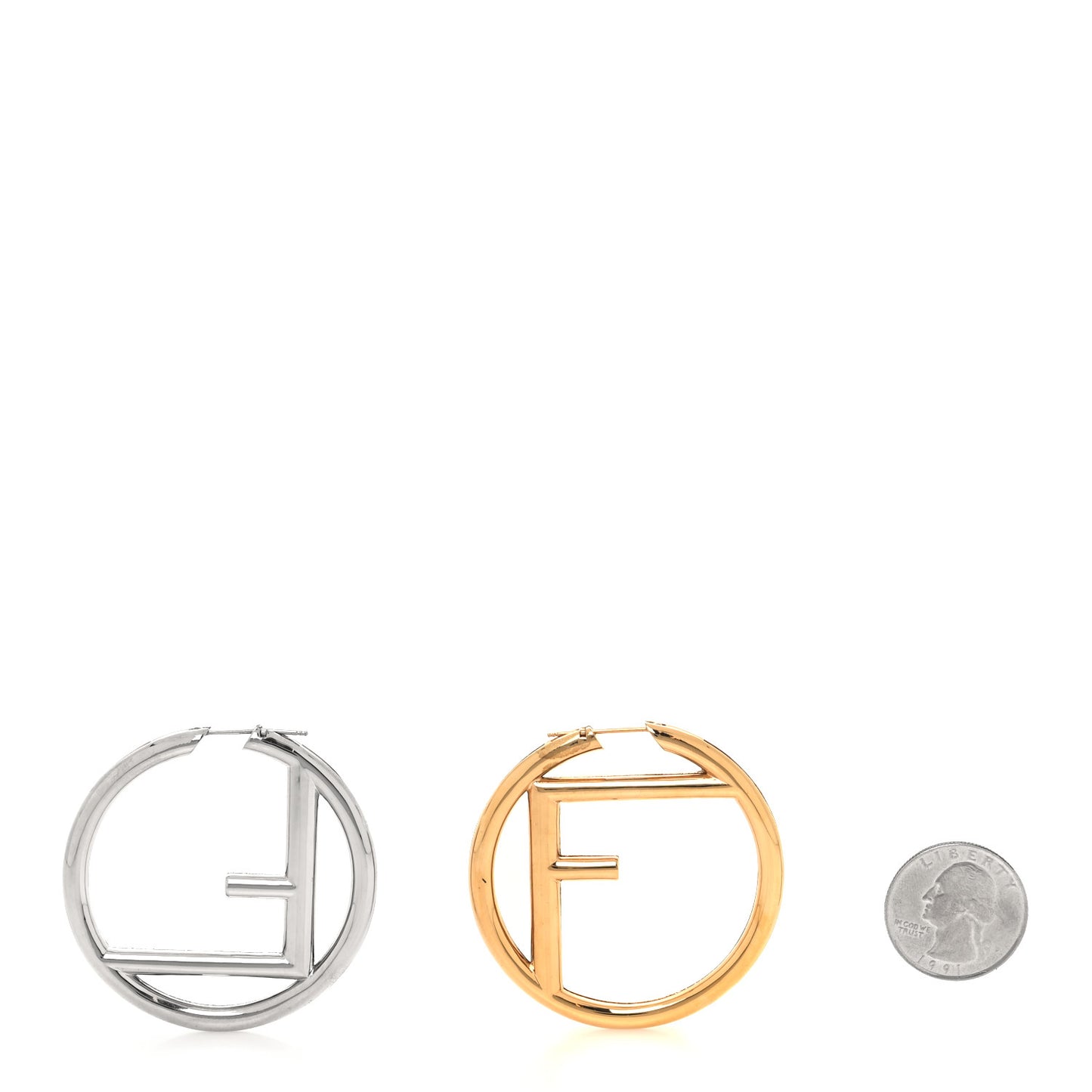 Metal FF Hoop Earrings Gold Silver