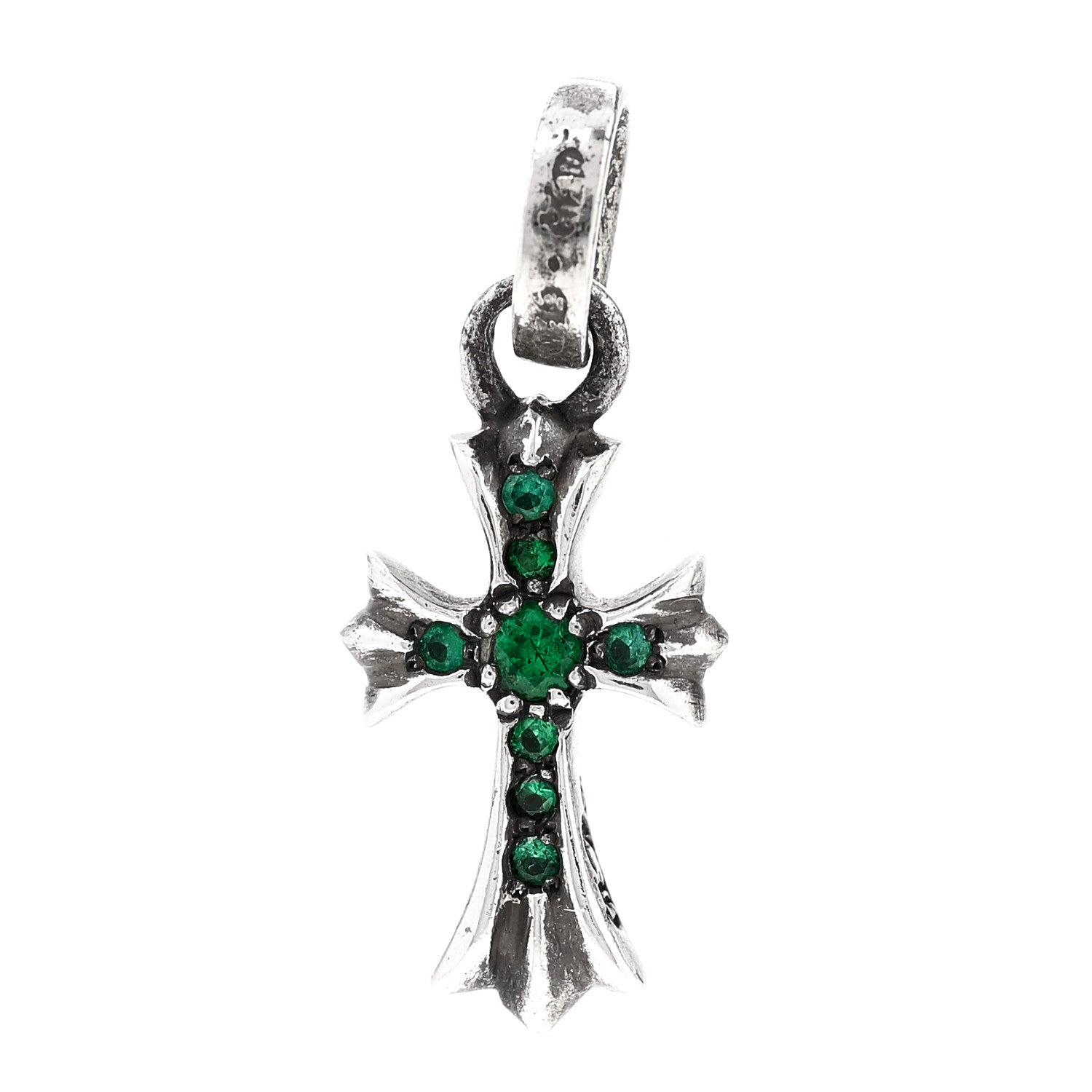 Chrome Hearts Sterling Silver Emerald Baby Fat Cross Pendant