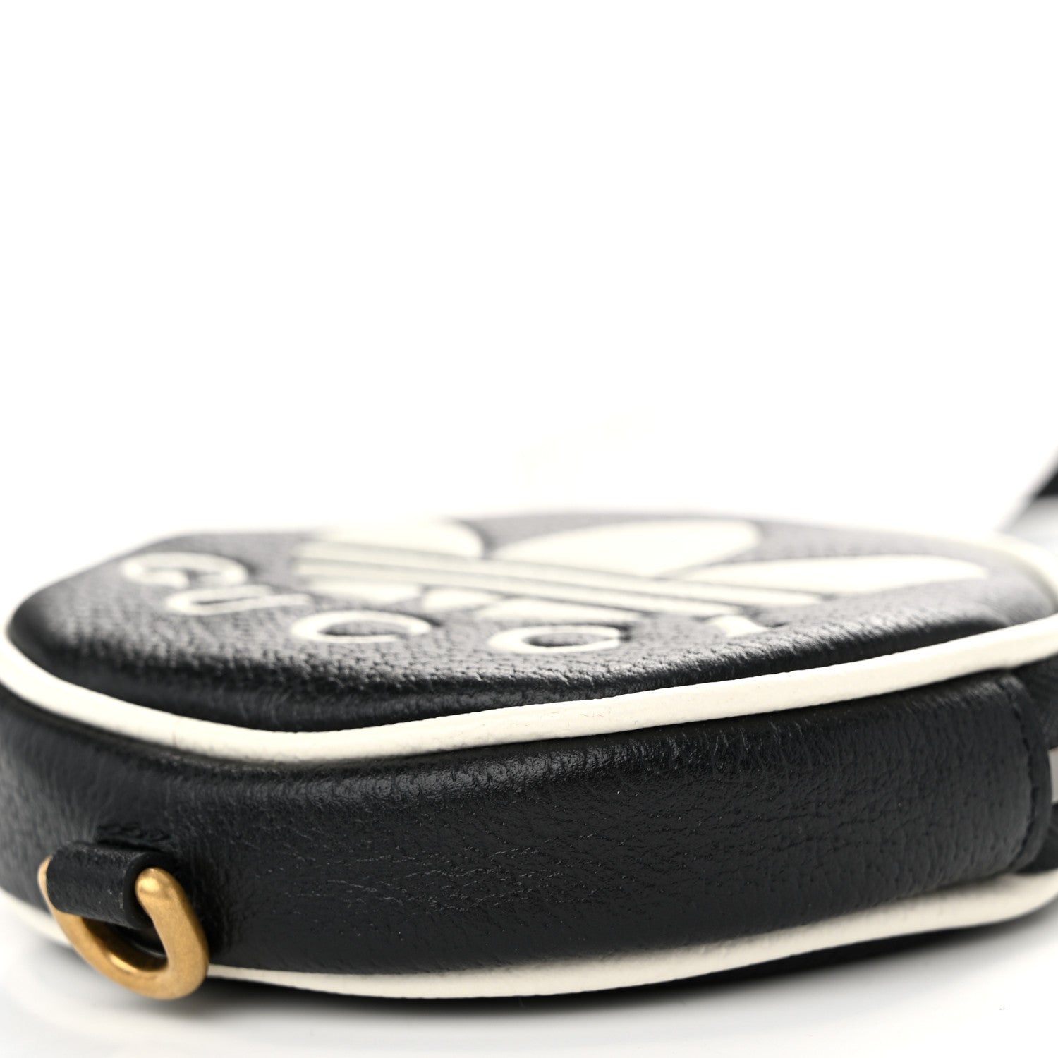Gucci X ADIDAS Textured Dollar Calfskin Web Trefoil Mini Pouch Set Shoulder Bag Black Off White 13 of 14