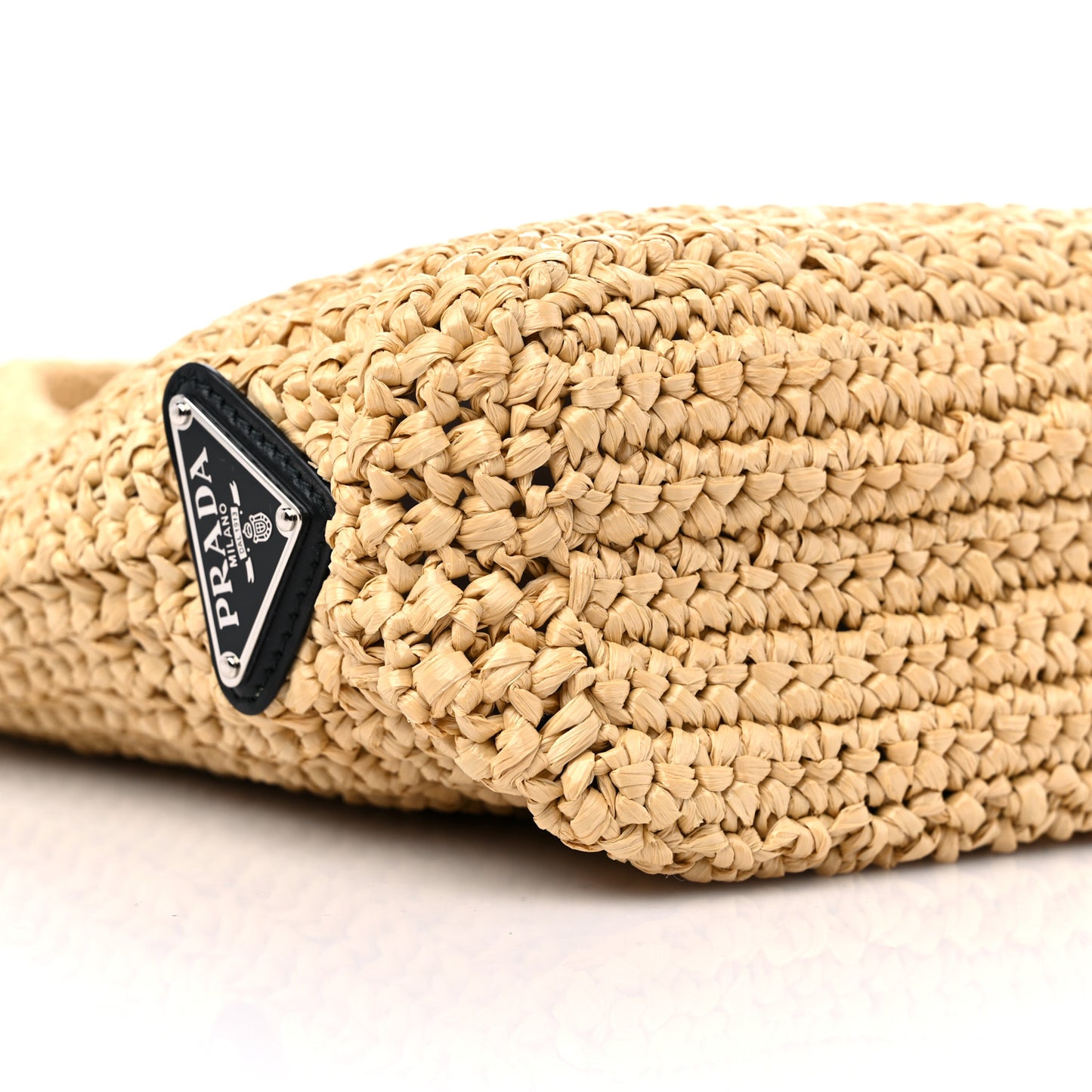 Yarn Raffia Effect Crochet Embroidered Small Logo Tote Naturale