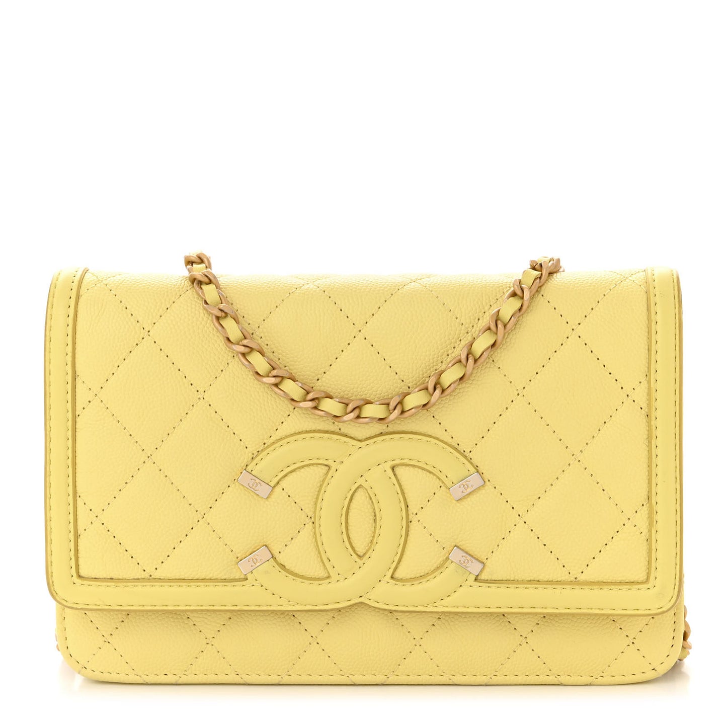 Caviar Quilted CC Filigree Wallet On Chain WOC Yellow