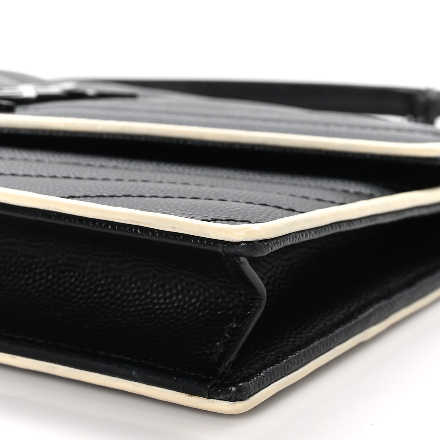 Grain De Poudre Matelasse Chevron Monogram Envelope Chain Wallet Black White