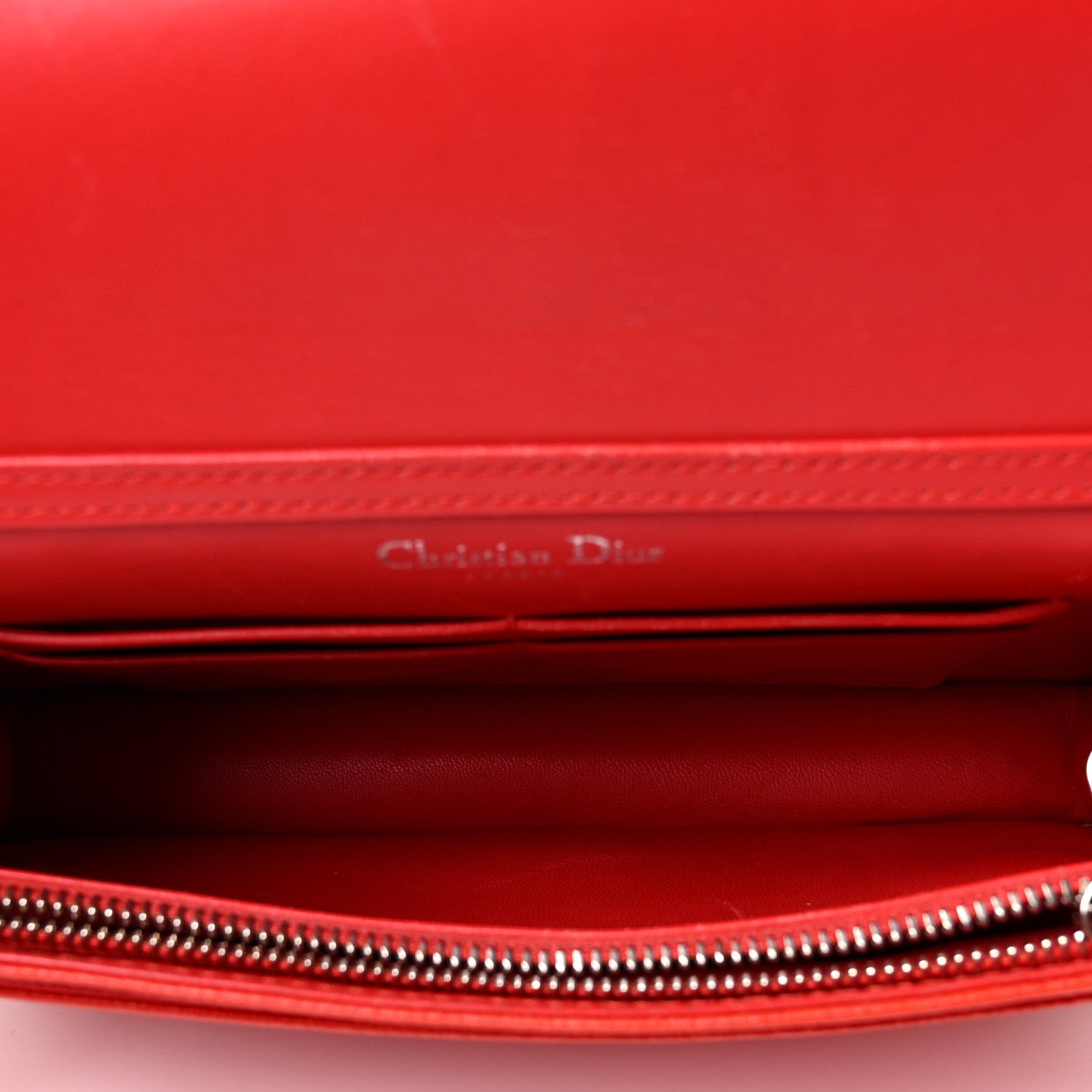 Christian Dior Grained Calfskin Diorama Wallet on Chain Pouch Rouge Vif 4 of 8