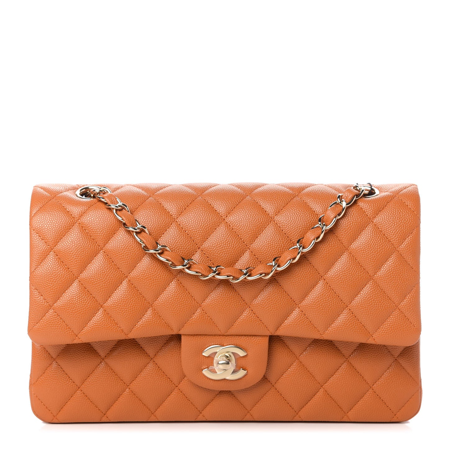 Caviar Quilted Medium Double Flap Light Brown