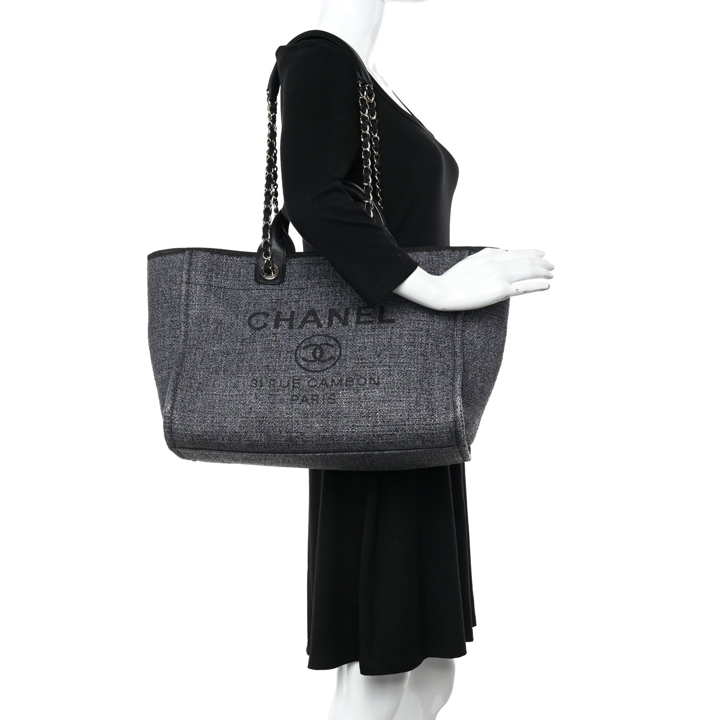 Lurex Boucle Medium Deauville Tote Black