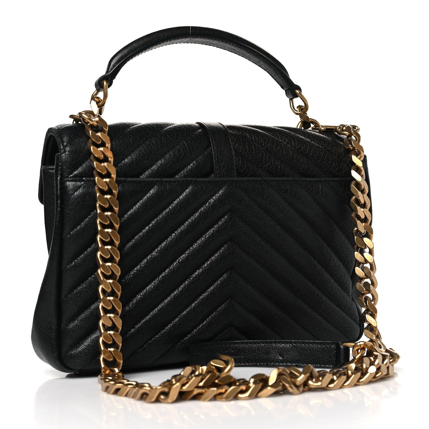 Sheepskin Matelasse Chevron Monogram Medium College Bag Black