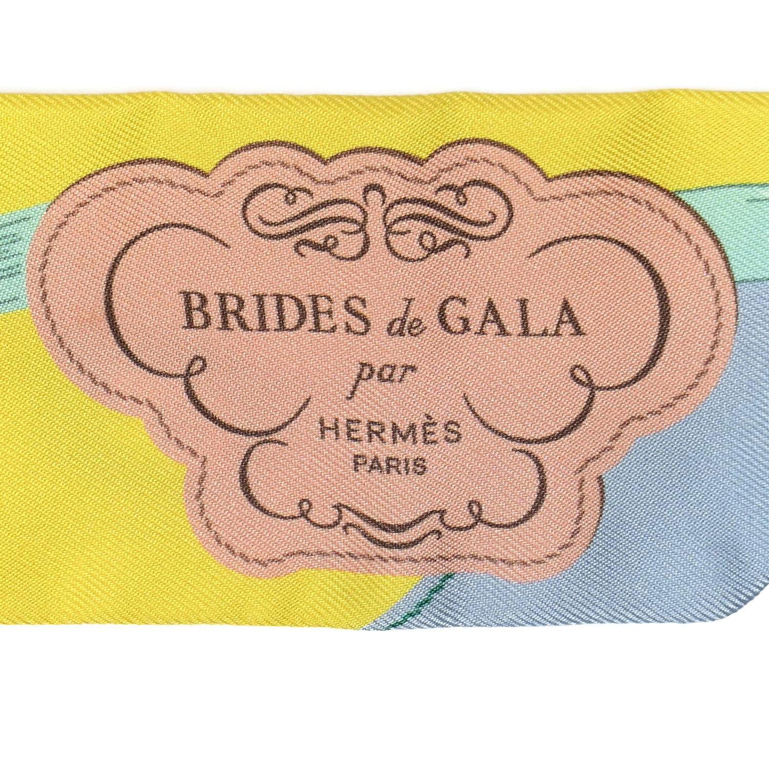 Hermes Silk Brides de Gala Applique Pique Twilly Jaune Vif Vert D'eau Bronze 2 of 5