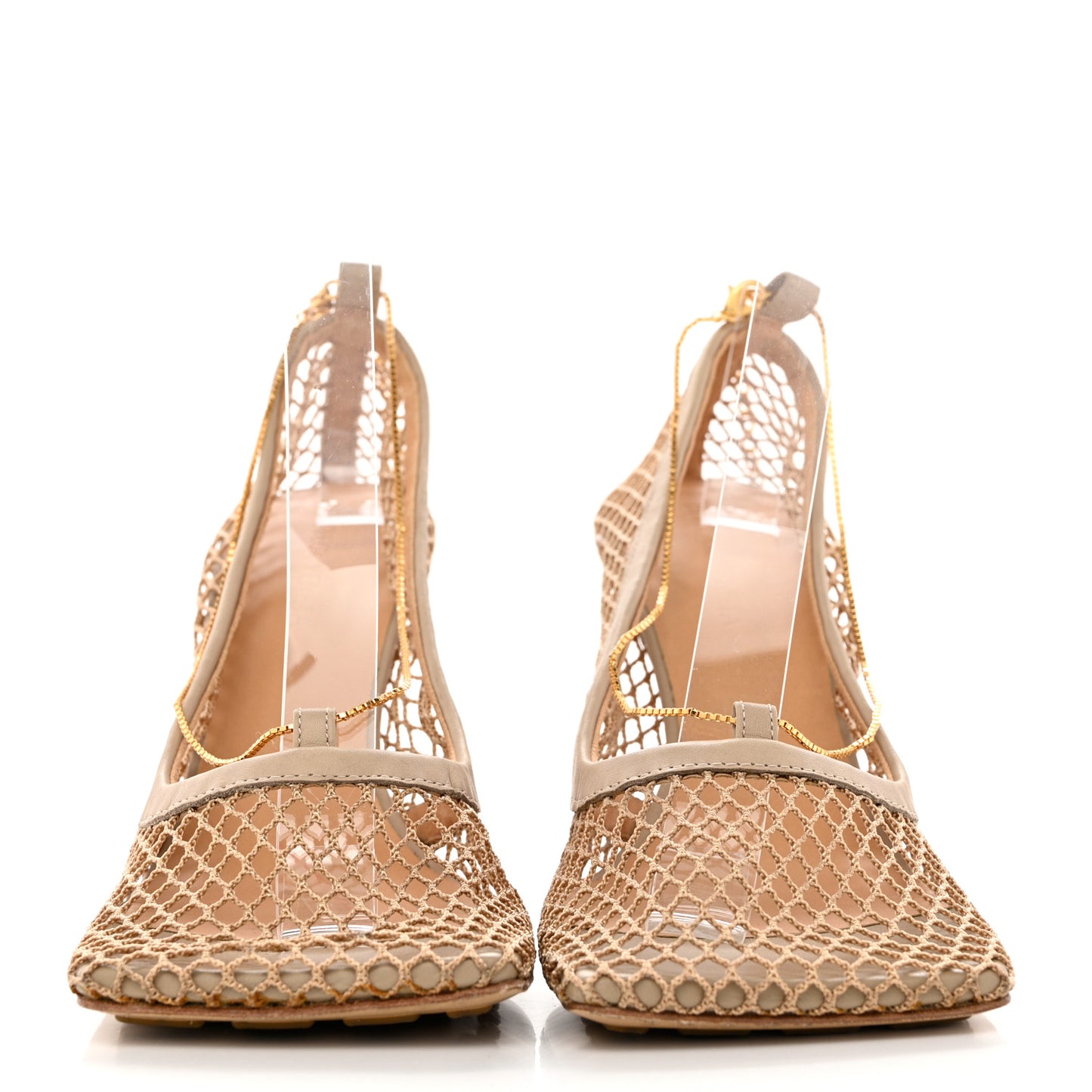 Mesh Calfskin Chain Stretch Pumps 37 Beige