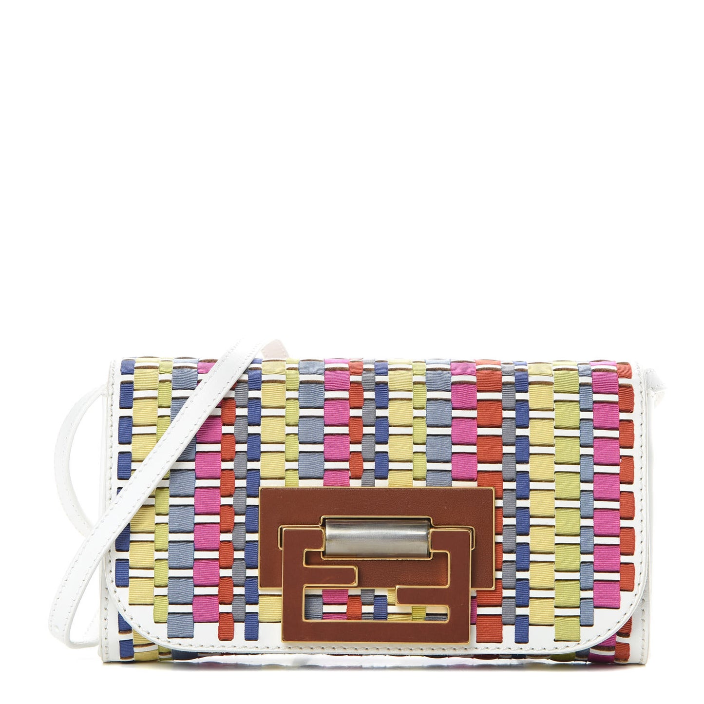 Fabric Calfskin Woven Crossbody White Multicolor