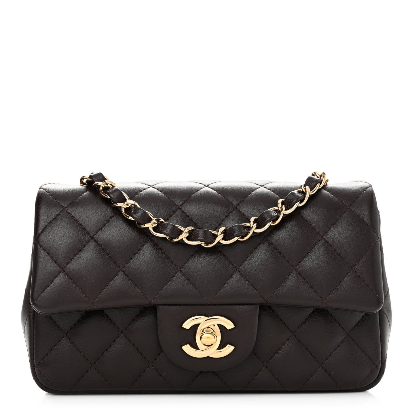 Lambskin Quilted Mini Rectangular Flap Dark Brown