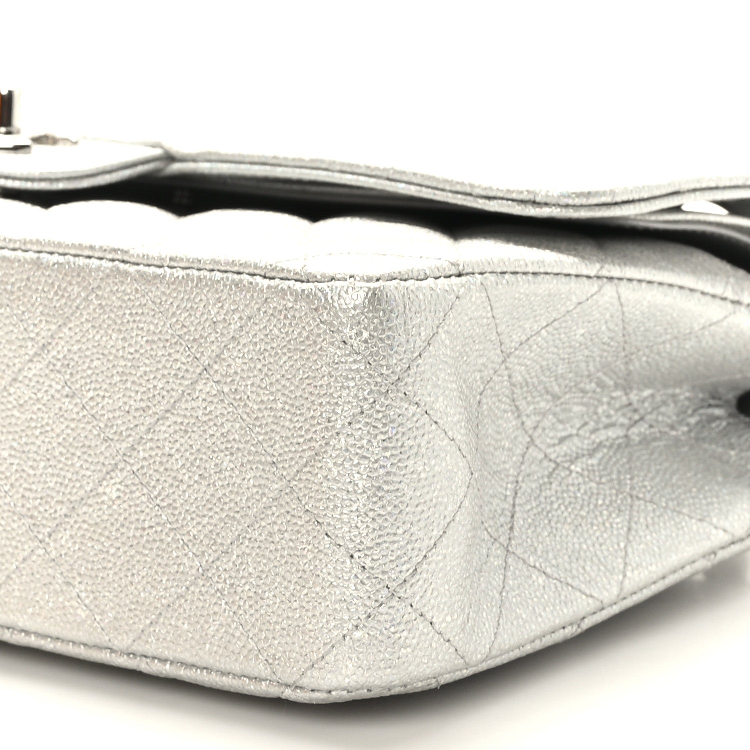 Chanel Glittered Metallic Caviar Quilted Medium Double Flap Silver 9 of 10