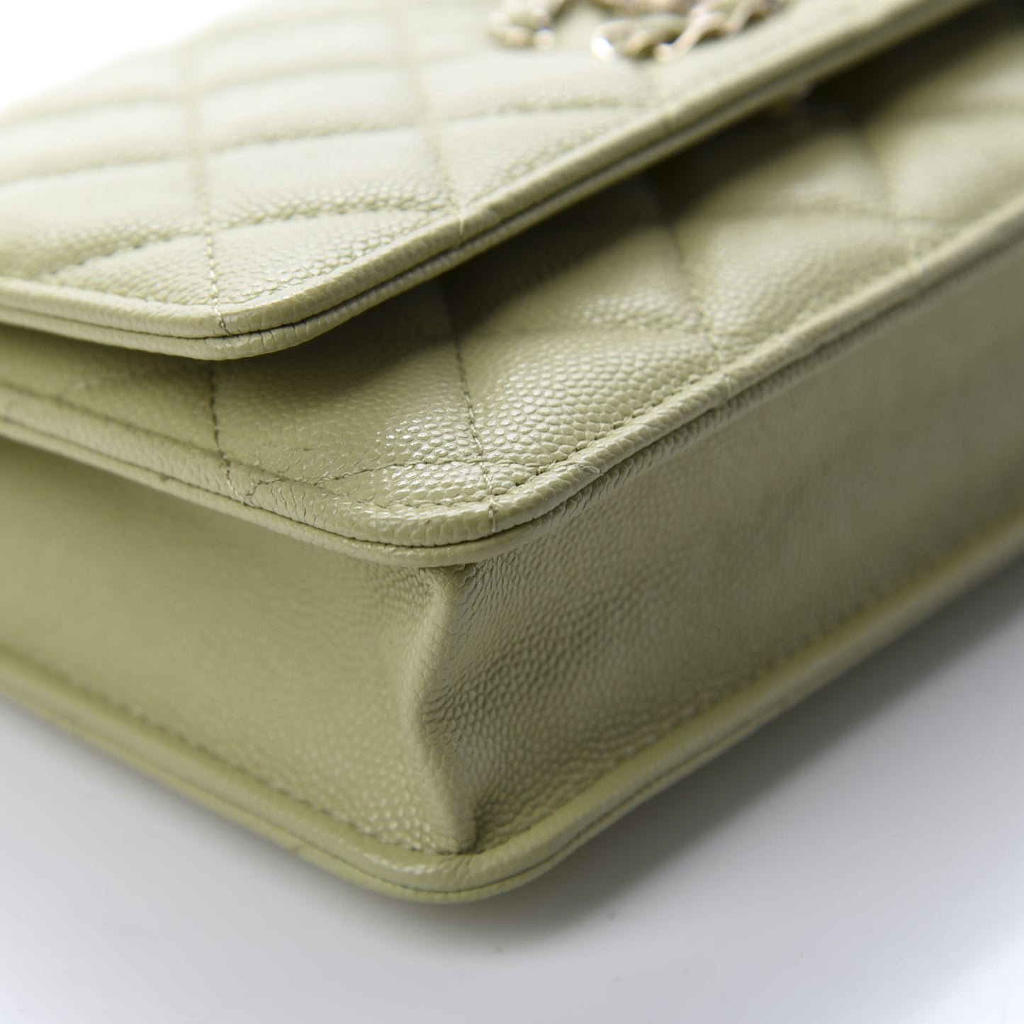 Caviar Quilted French New Wave Chain CC Wallet On Chain WOC Light Green
