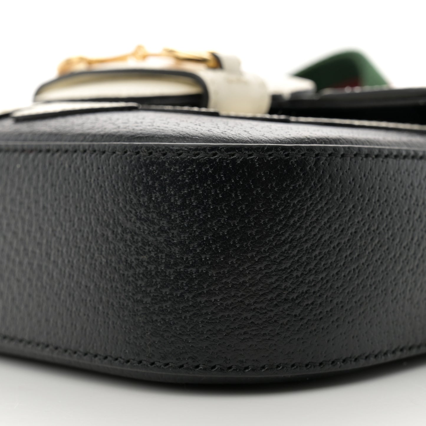 X ADIDAS Textured Dollar Calfskin Web Trefoil Mini Horsebit 1955 Shoulder Bag Black Off White