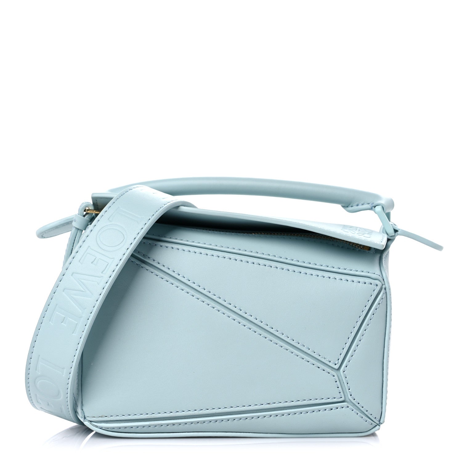 LOEWE レザー ケース 水色 Loewe Satin Calfskin Mini Puzzle Bag Aquamarine 1121634 – FASHIONPHILE