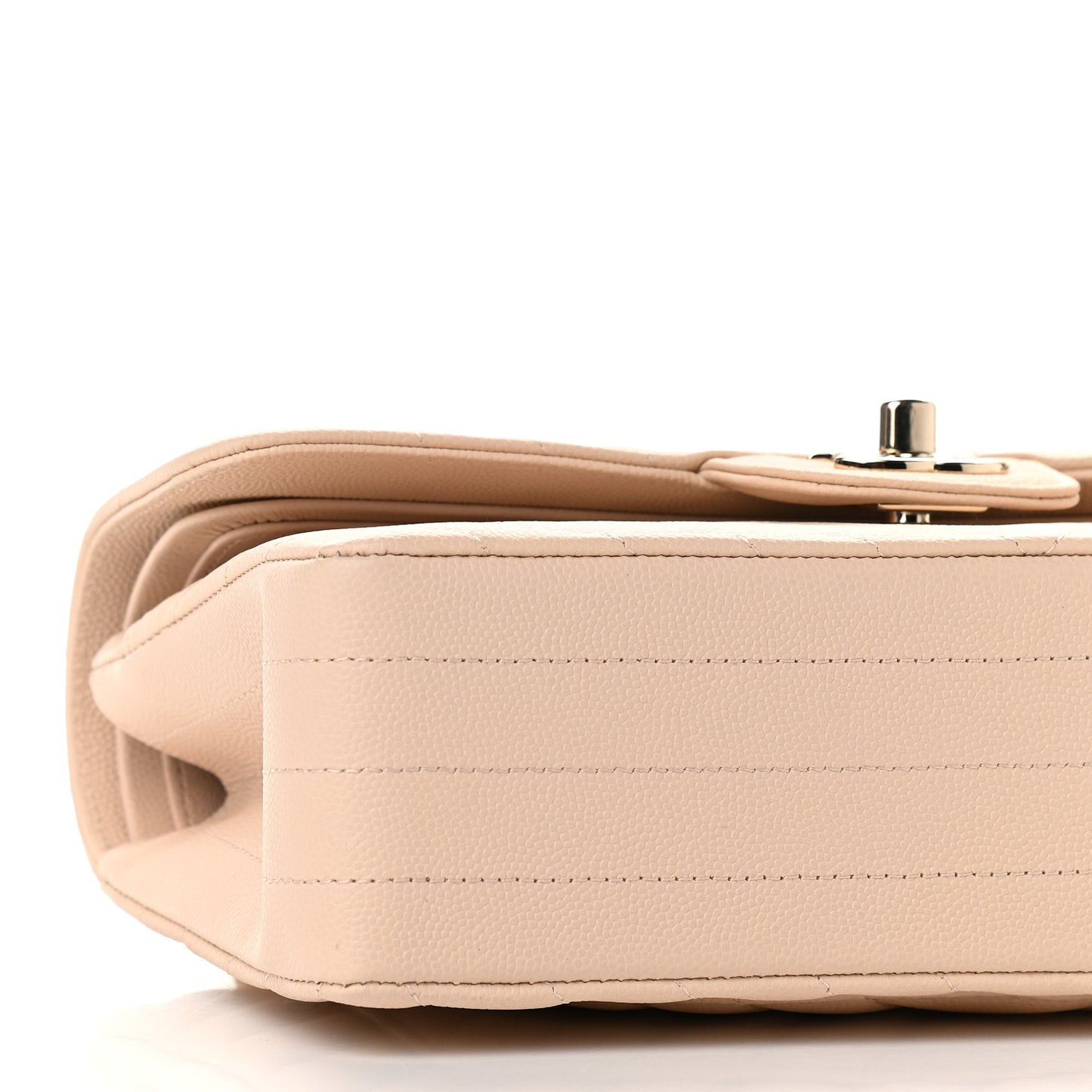 Caviar Chevron Quilted Small Double Flap Beige