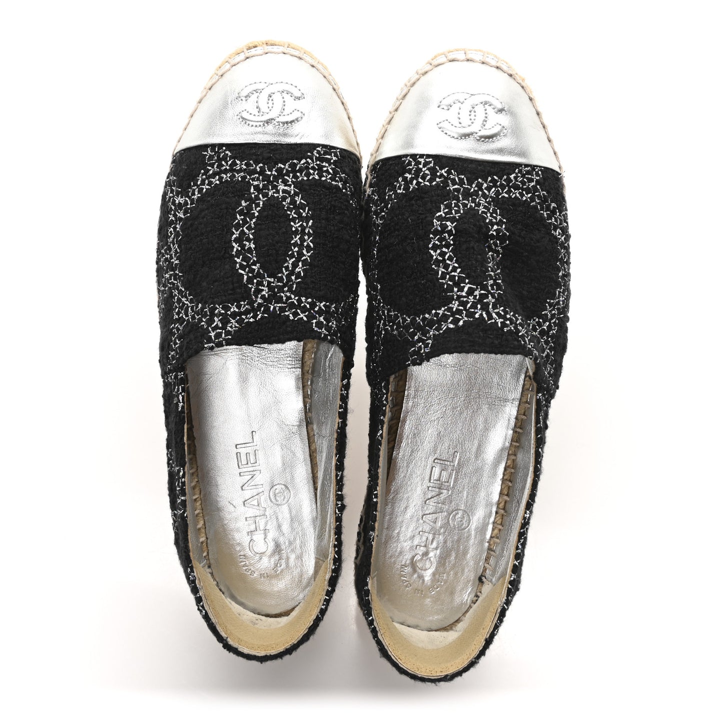 Metallic Tweed Lambskin CC Espadrilles 38 Black Silver