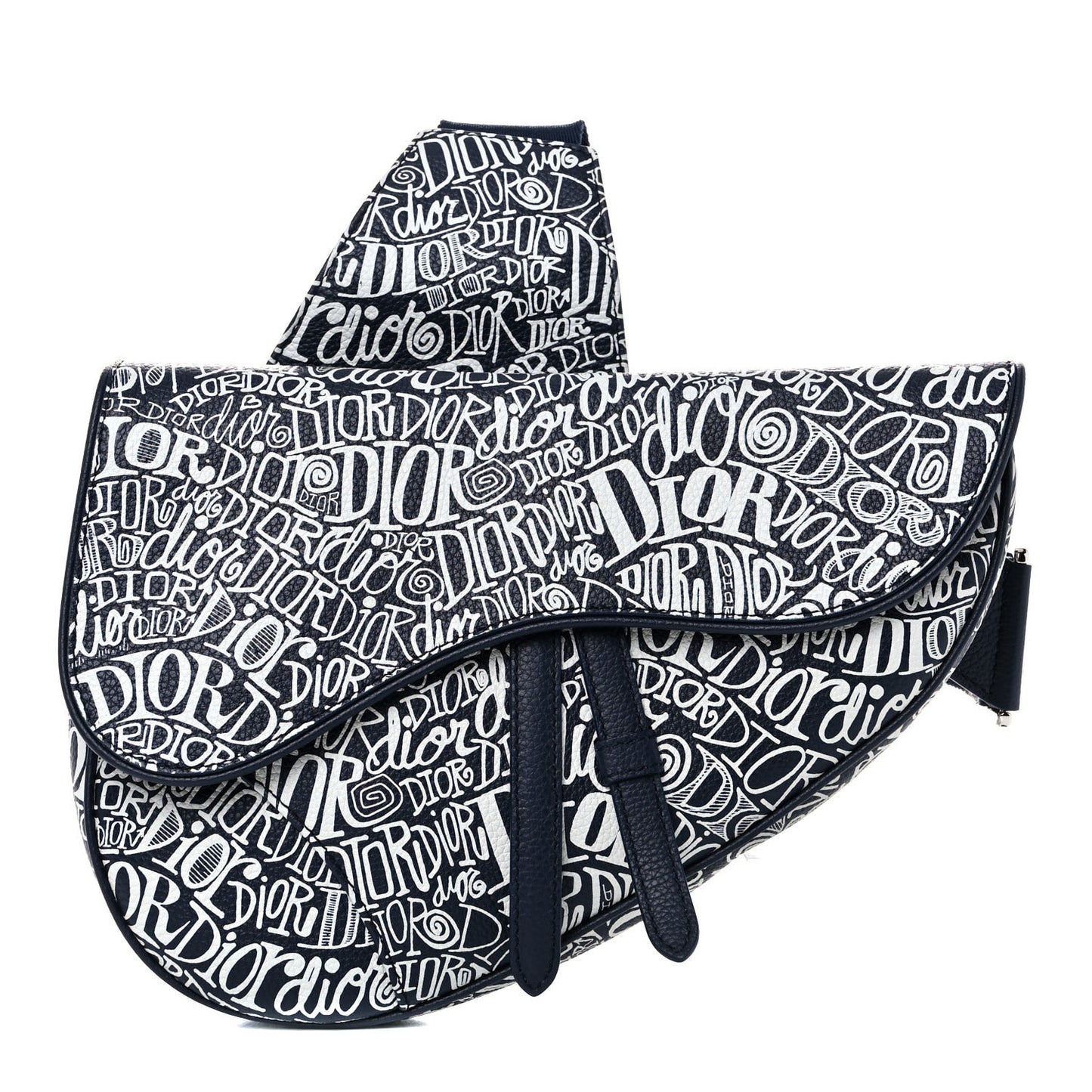 X SHAWN STUSSY Grained Calfskin Printed Mens Saddle Bag Navy Blue