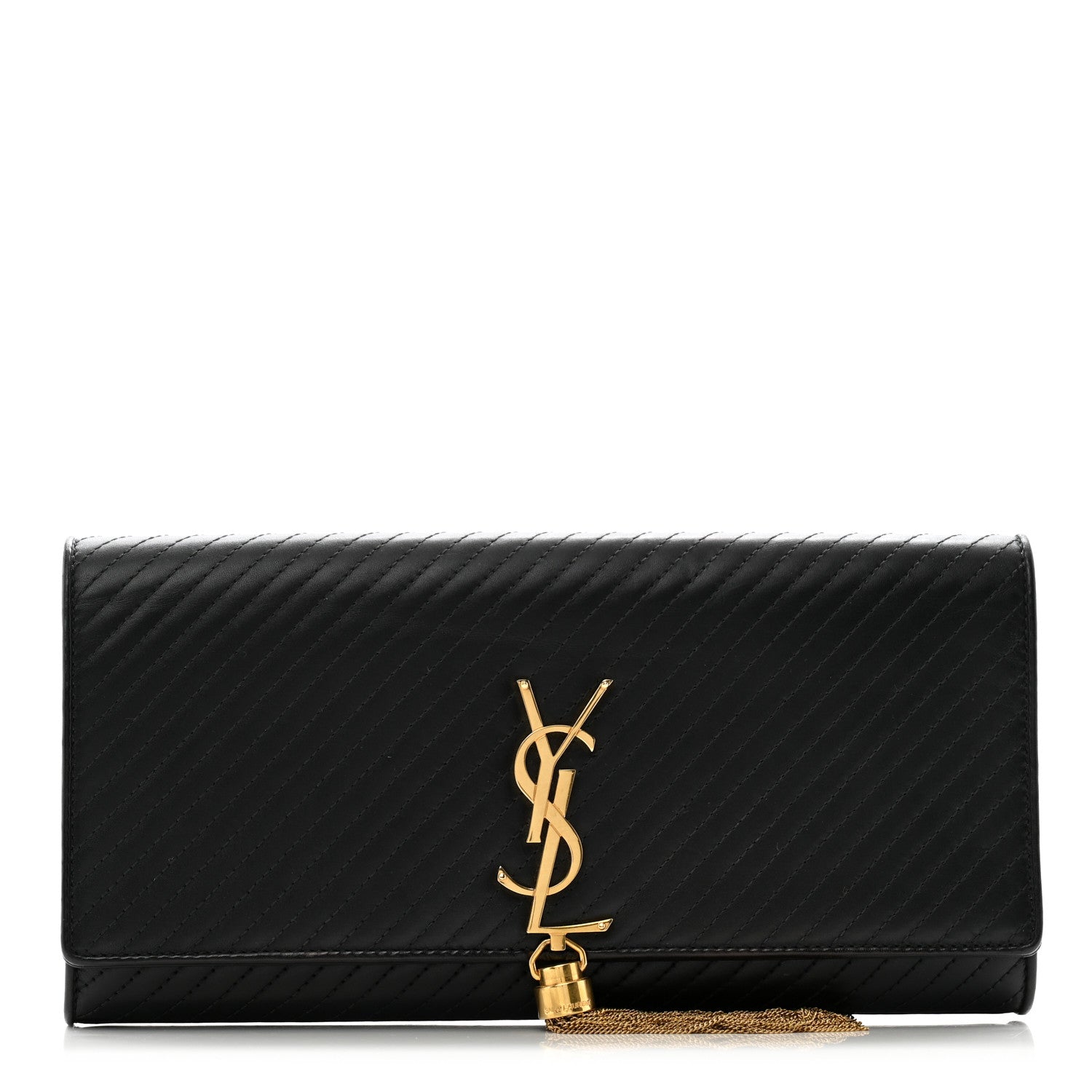Saint Laurent Calfskin Patterned Cassandre Tassel Clutch Black 1 of 11