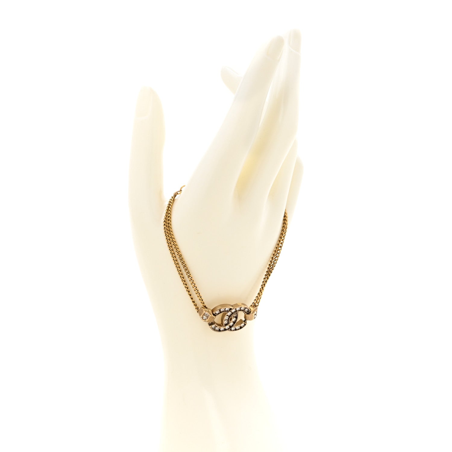 Chanel Crystal CC Chain Link Bracelet Aged Gold 2 of 4