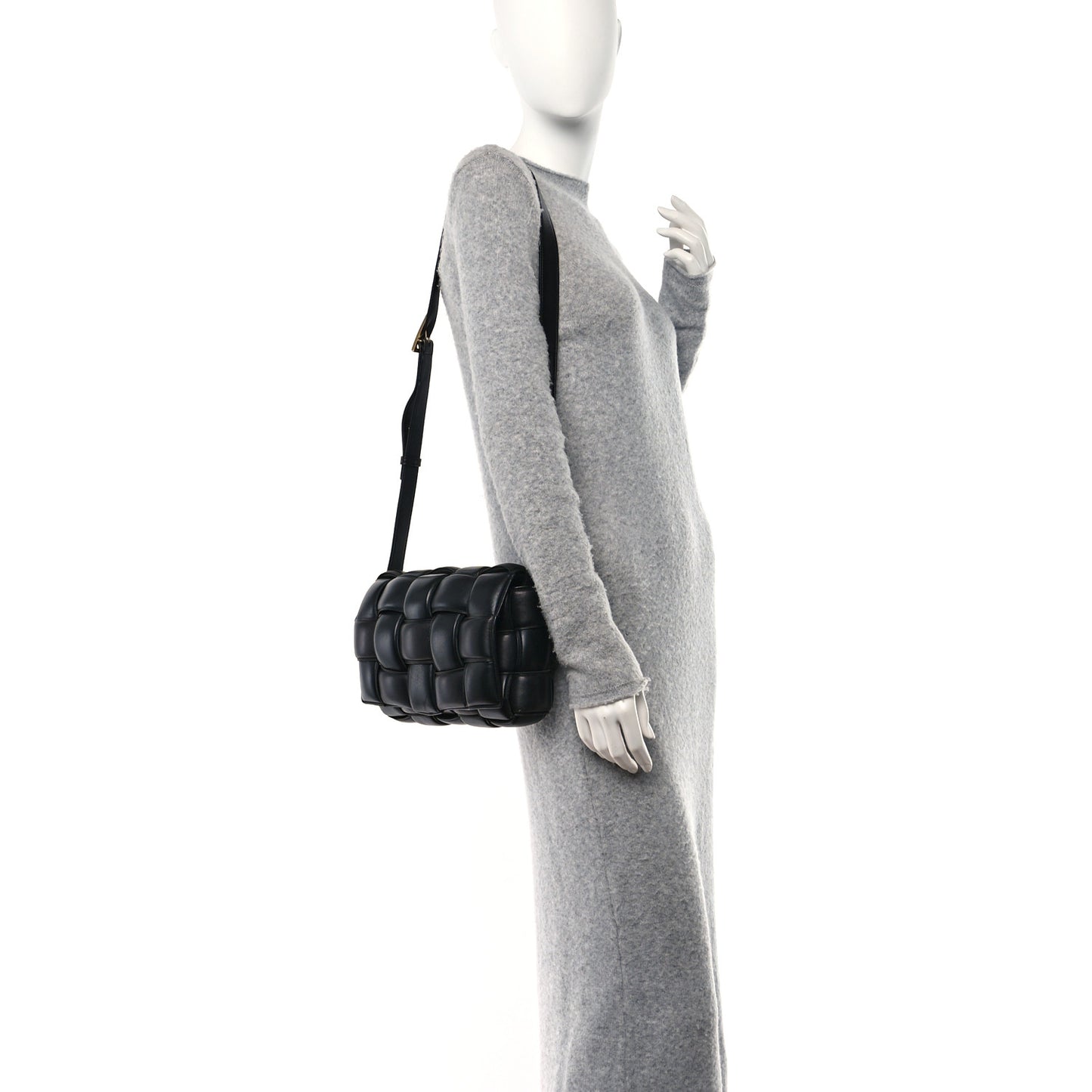 Nappa Maxi Intreccio Padded Cassette Crossbody Bag Black
