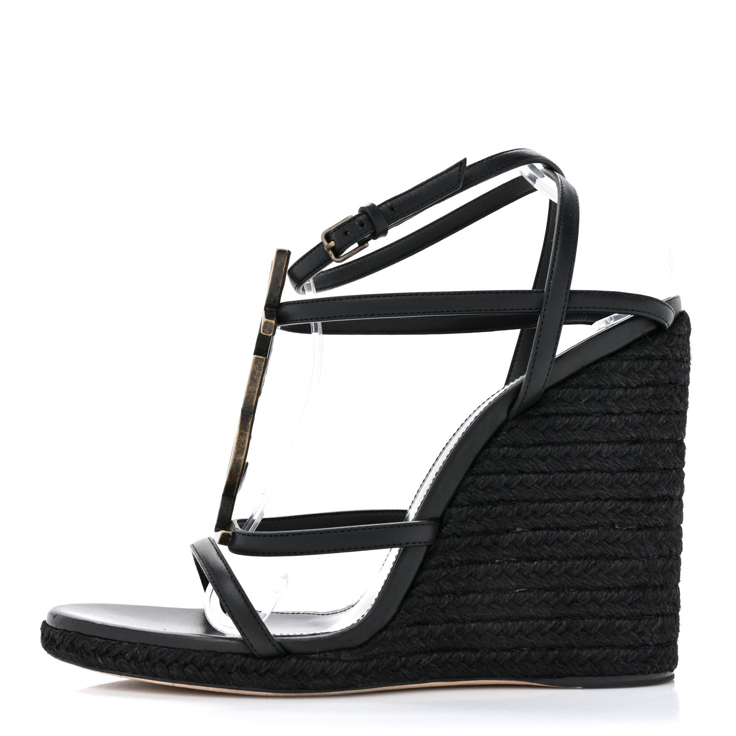 Saint Laurent Calfskin Cassandra Espadrille 105 Wedges 40 Black 1 of 9