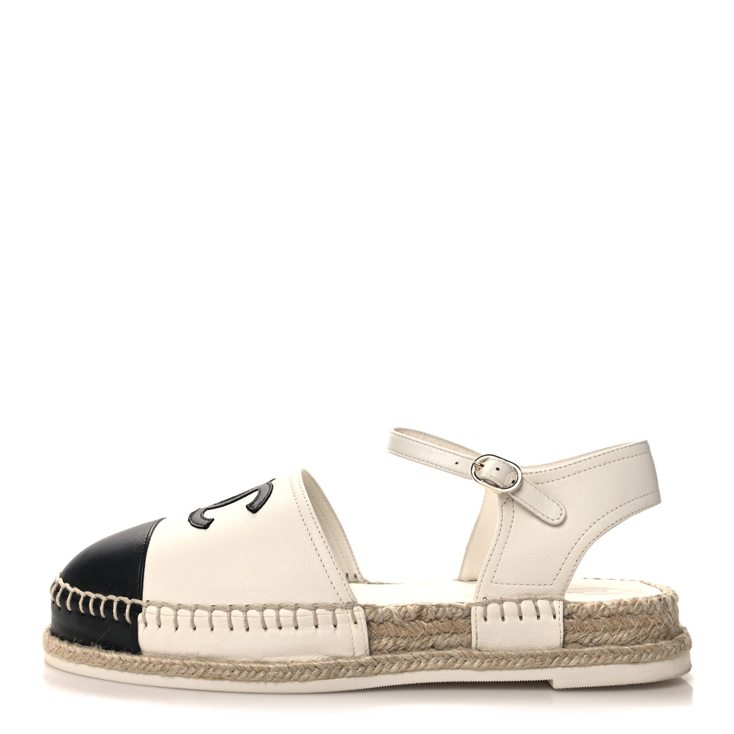 Lambskin Cap Toe CC Espadrille Sandals 39 White Black