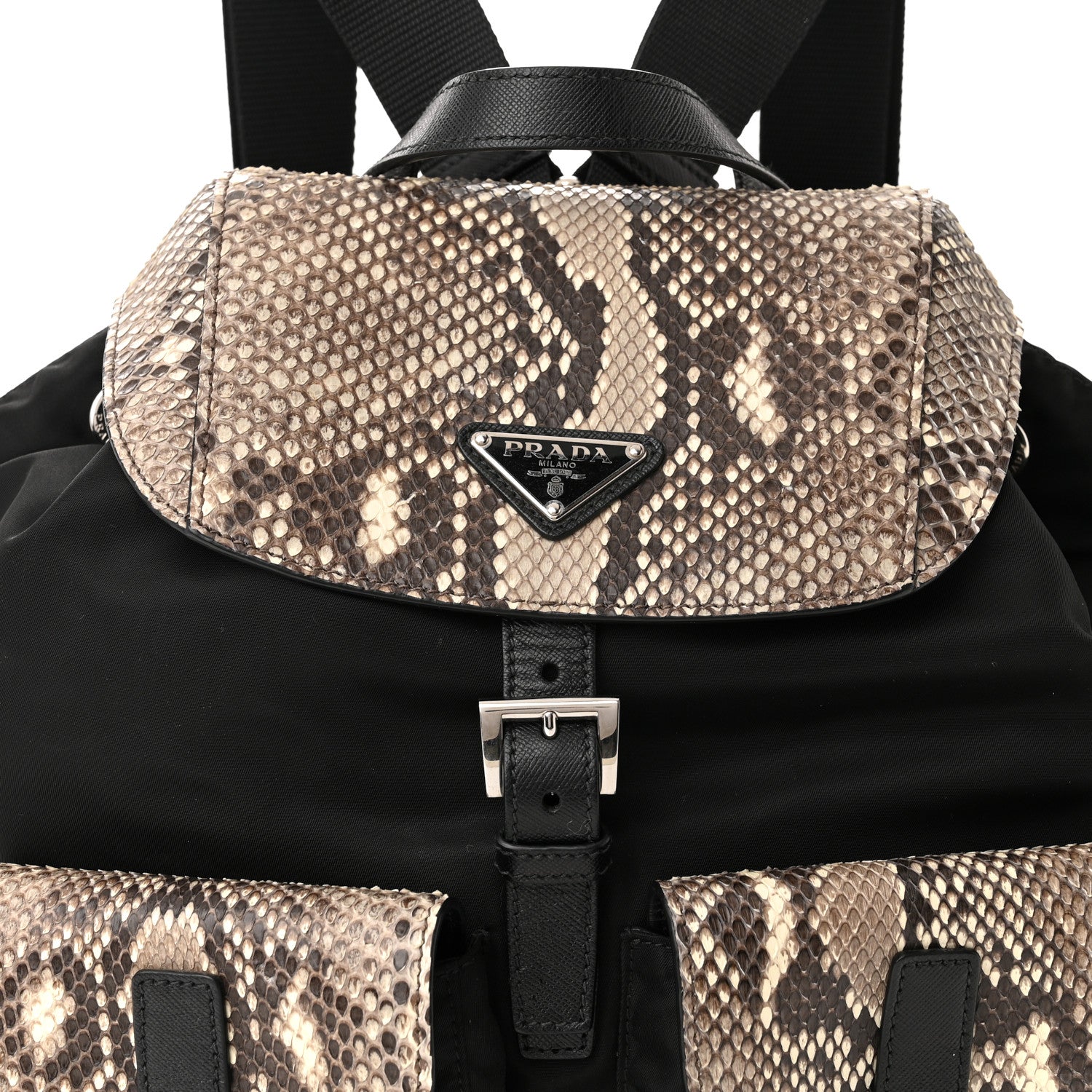Prada Tessuto Nylon Snakeskin Saffiano Medium Backpack Black Roccia 8 of 11