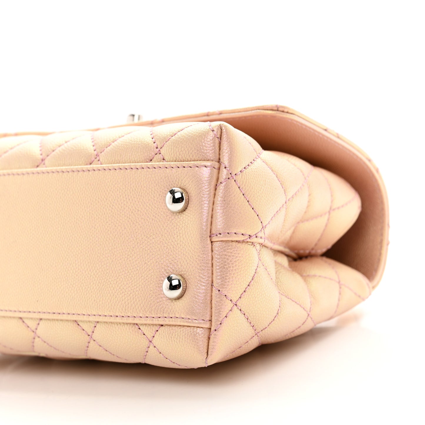 Iridescent Caviar Quilted Mini Coco Handle Flap Pink