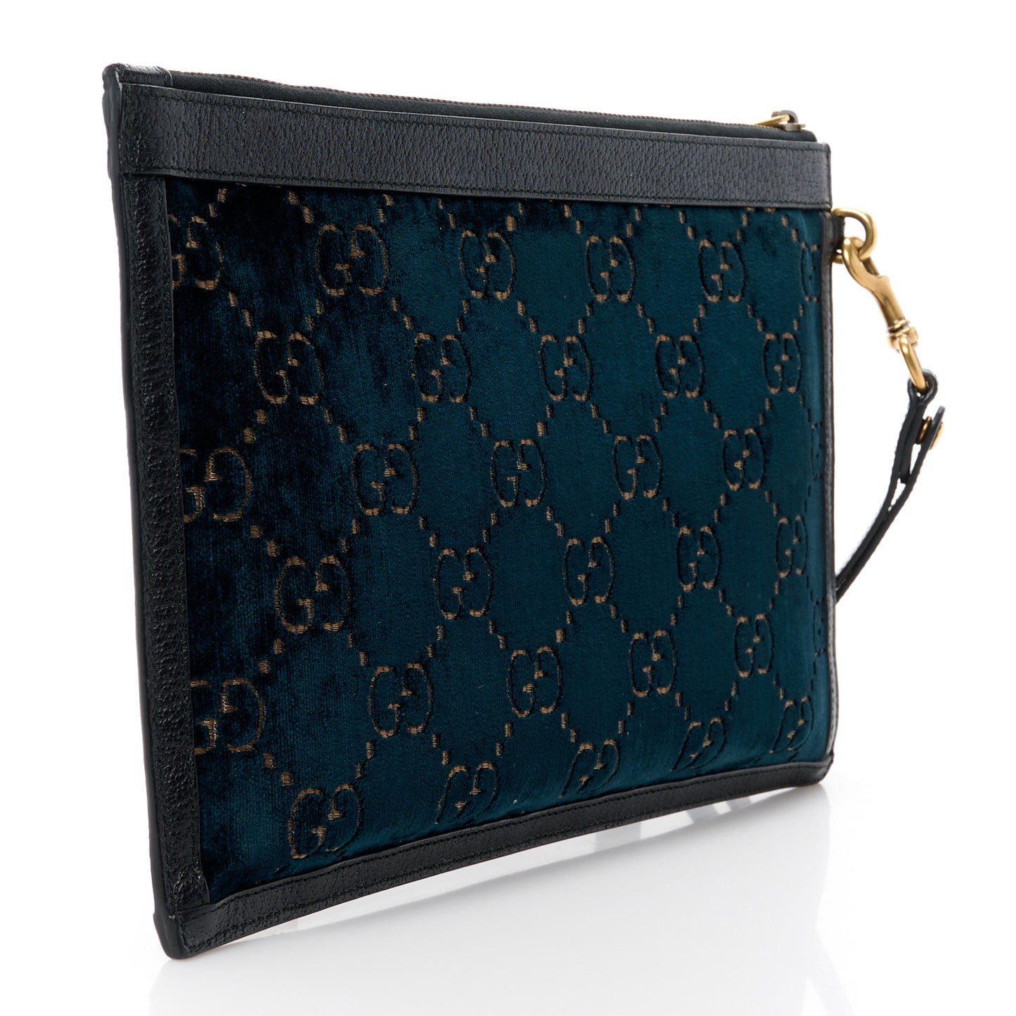 Velvet GG Monogram Textured Calfskin Web Ophidia Wristlet Blue Beige Black