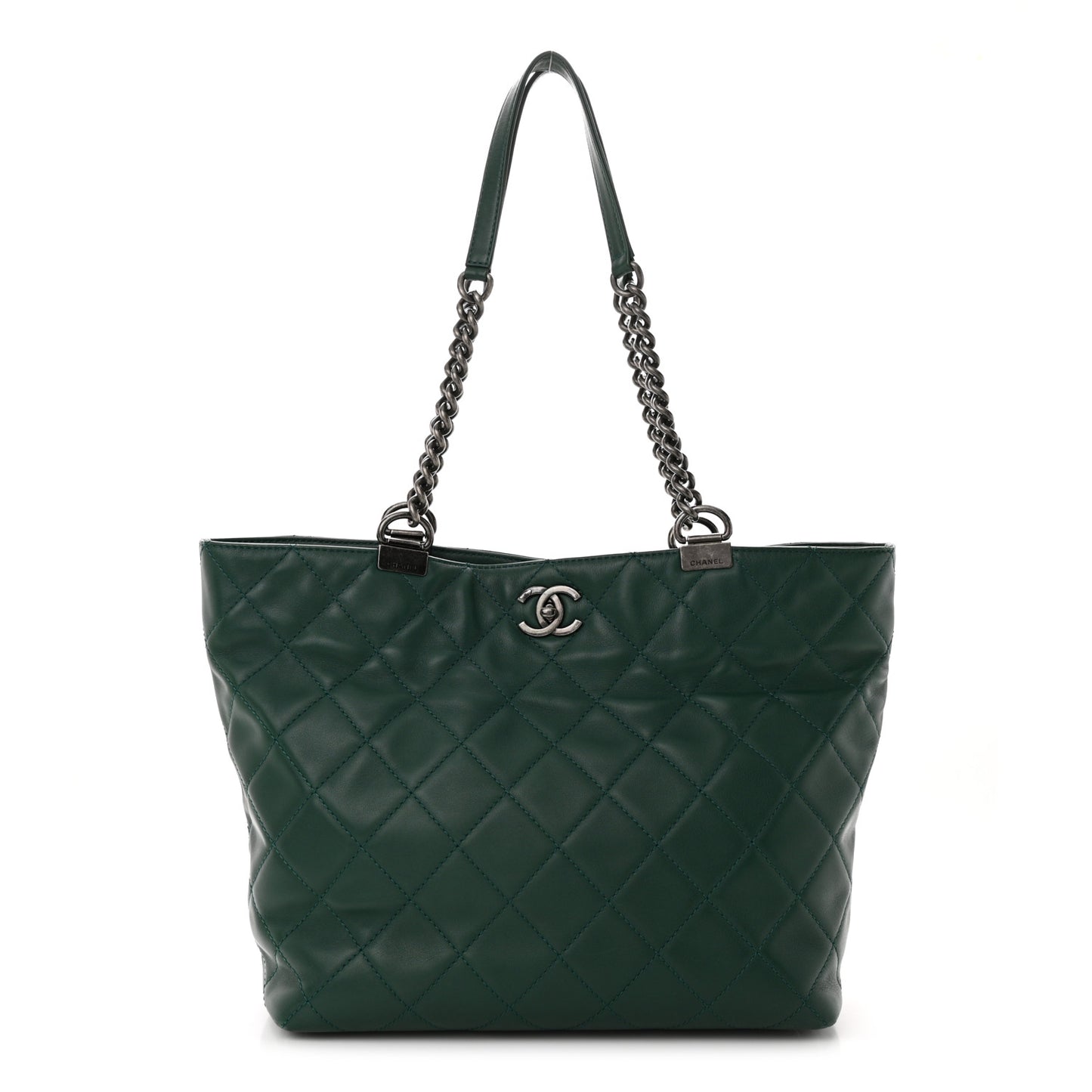 Calfskin Quilted Large Shopping In Chains Tote Green