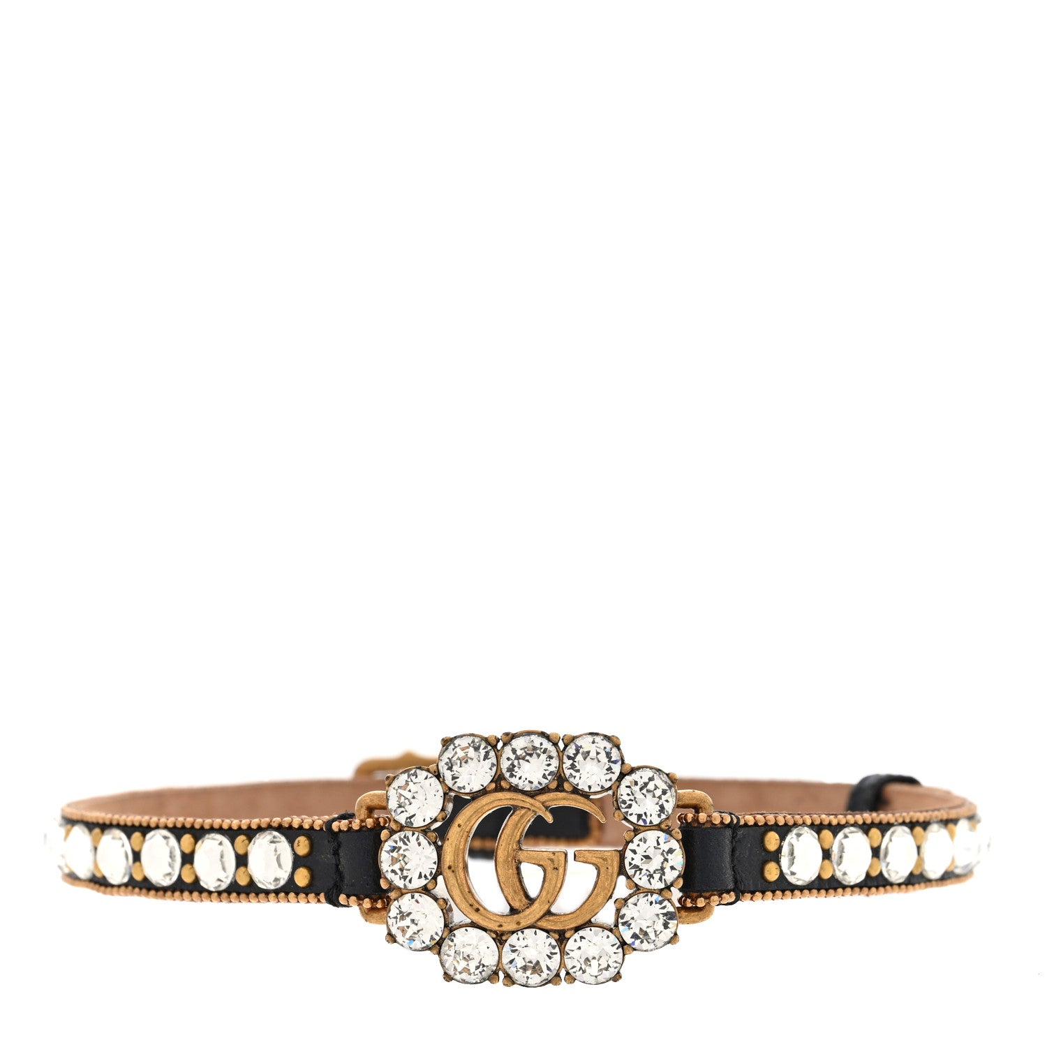 Gucci チョーカー Gucci Calfskin Crystal Embellished Double G Choker Necklace Black